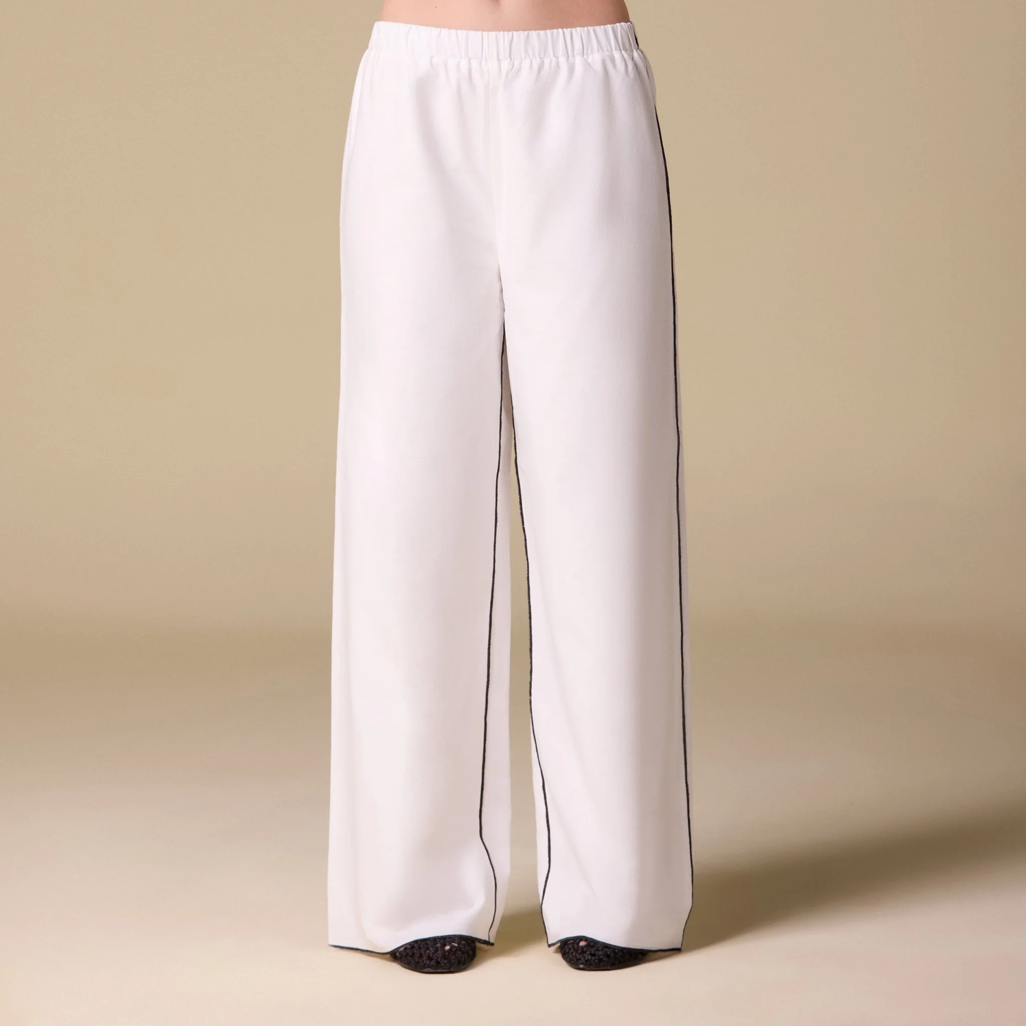 White Straight-Cut Linen Pants