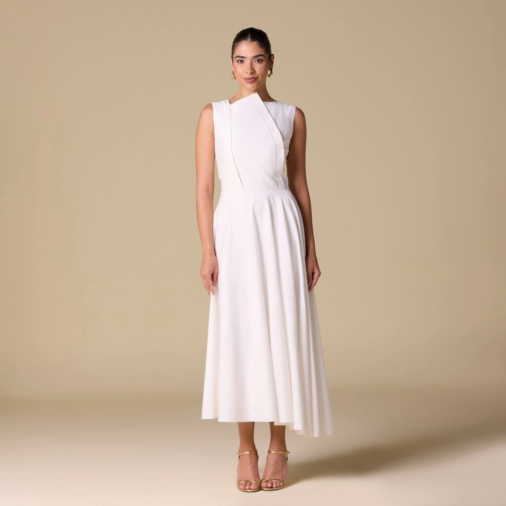 Asymmetric Hem Draped Midi Dress - Image 2
