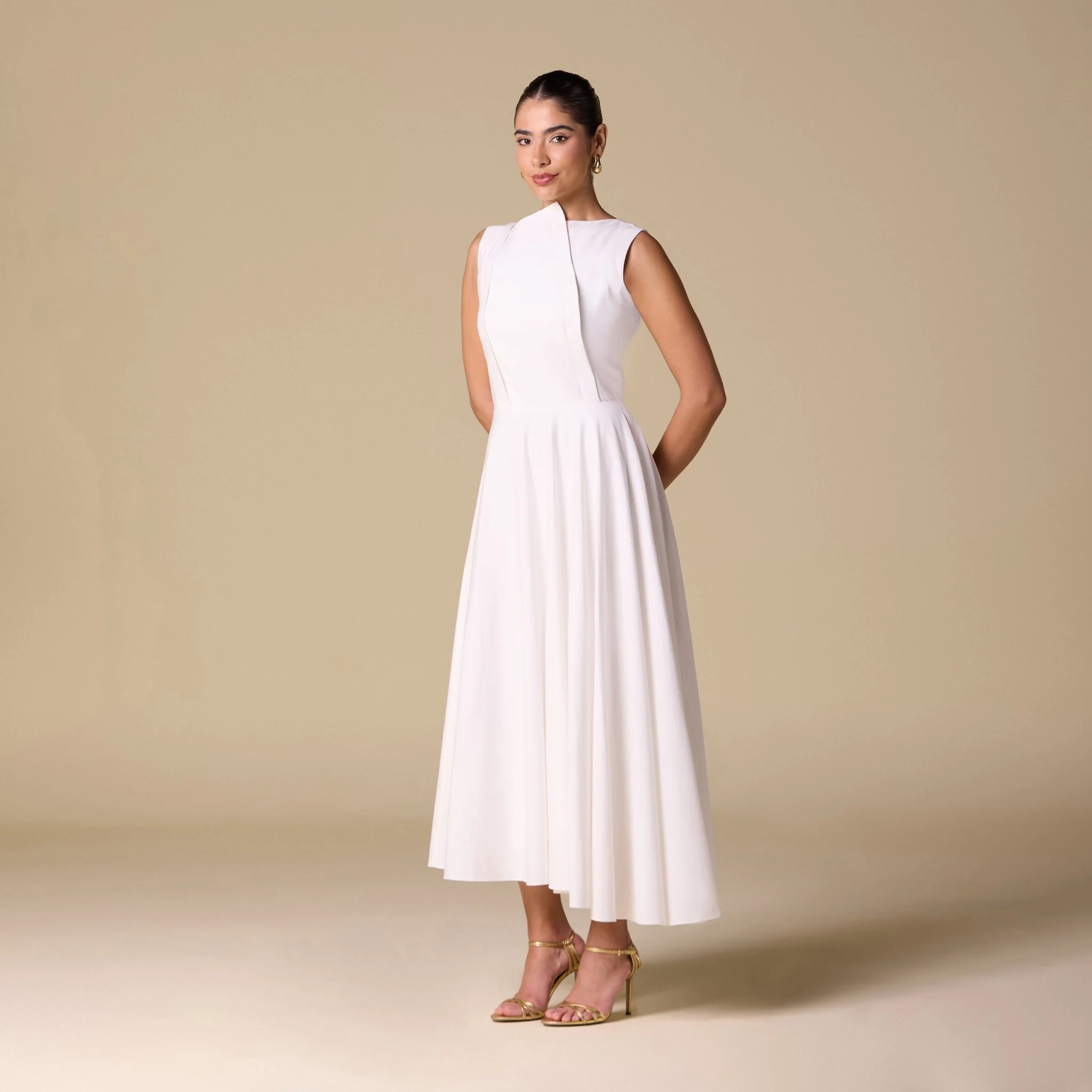 Asymmetric Hem Draped Midi Dress - Image 3