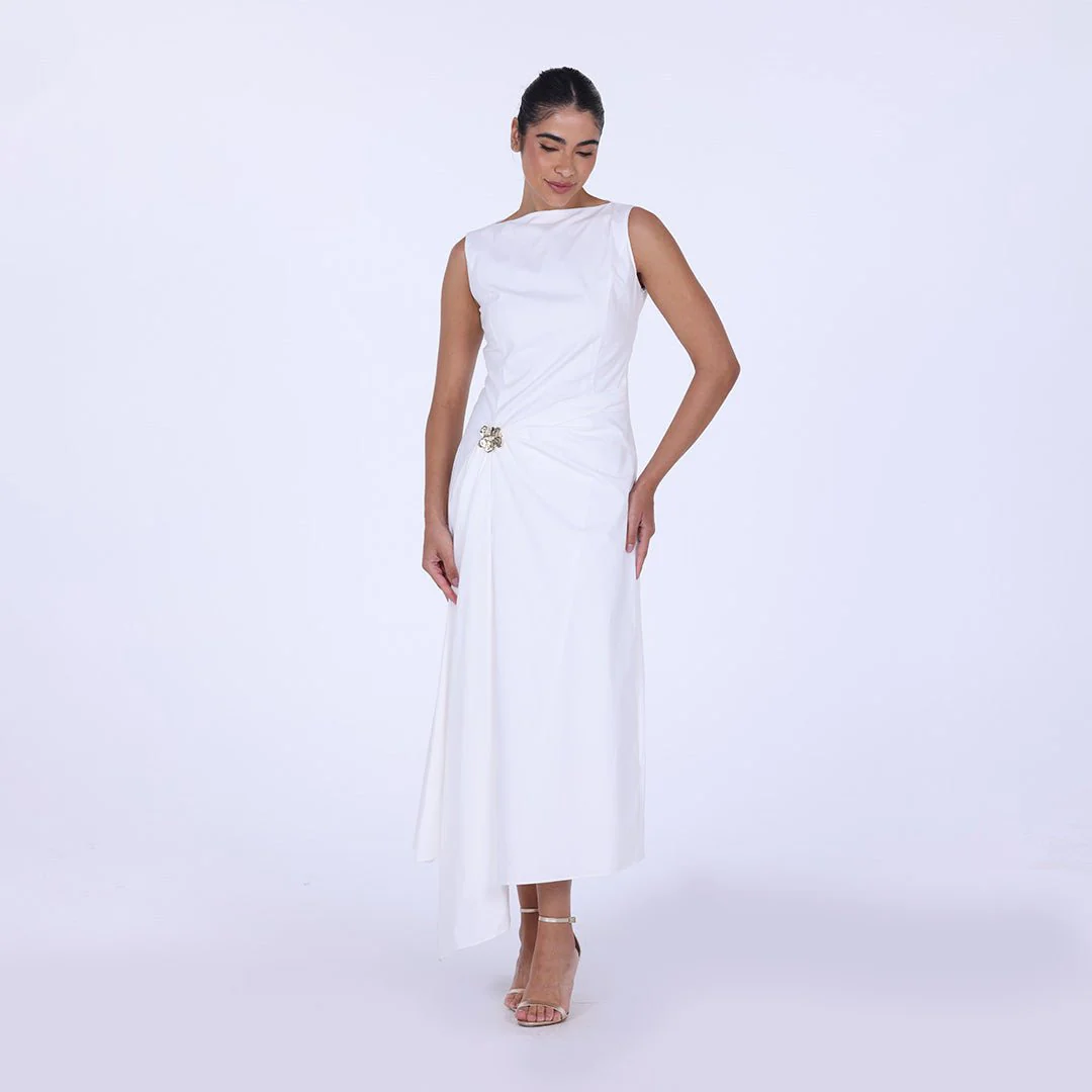 Asymmetric Twisted Cotton Midi Dress - Image 2
