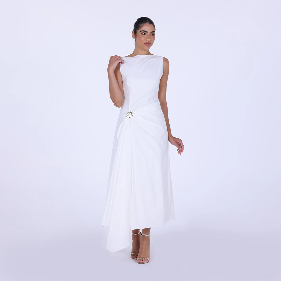 Asymmetric Twisted Cotton Midi Dress - Image 3