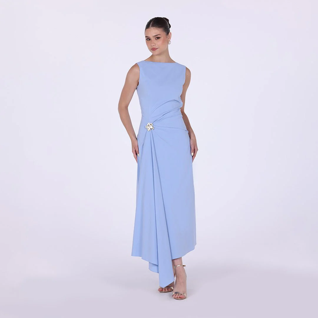 Asymmetric Twisted Cotton Midi Dress - Image 4