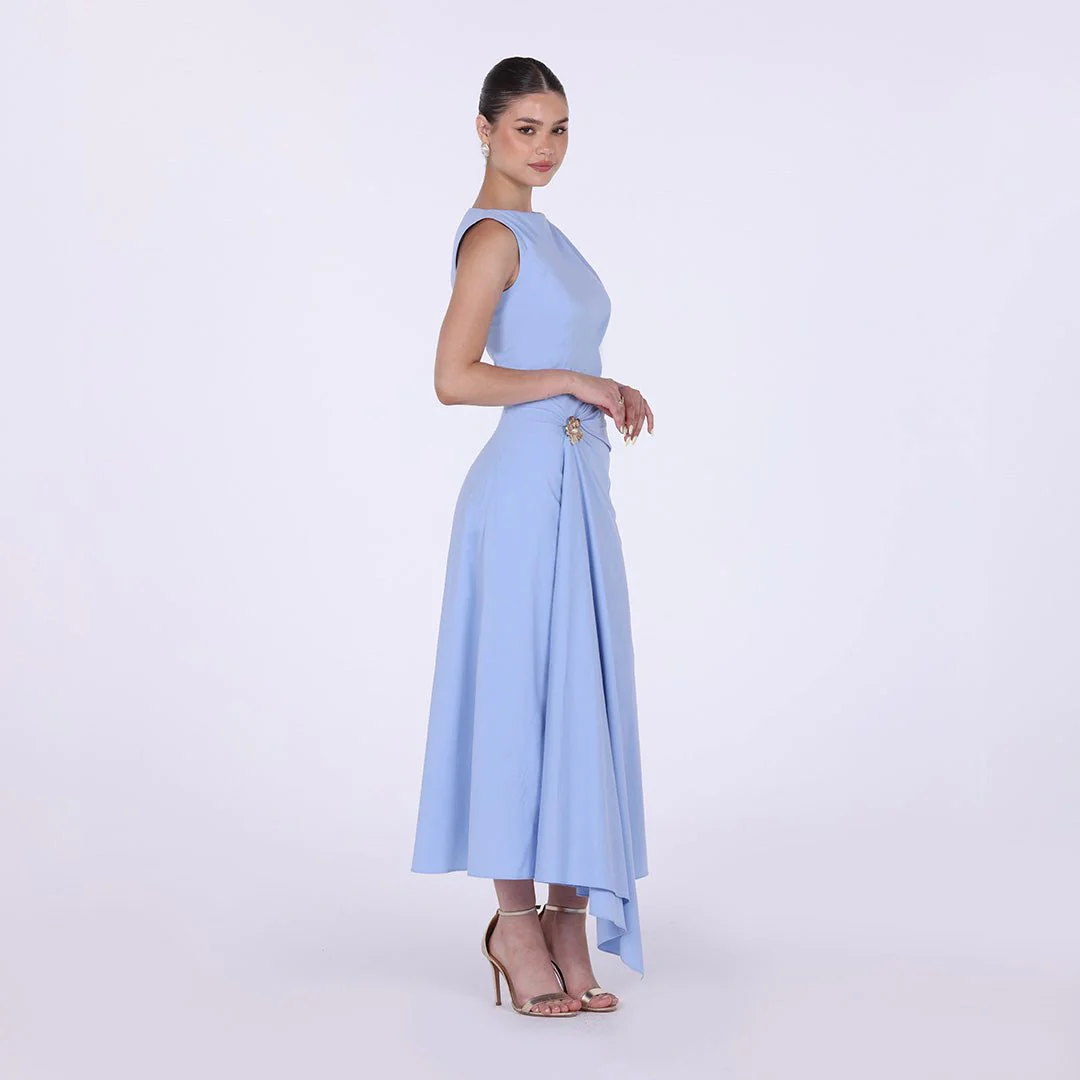Asymmetric Twisted Cotton Midi Dress - Image 5