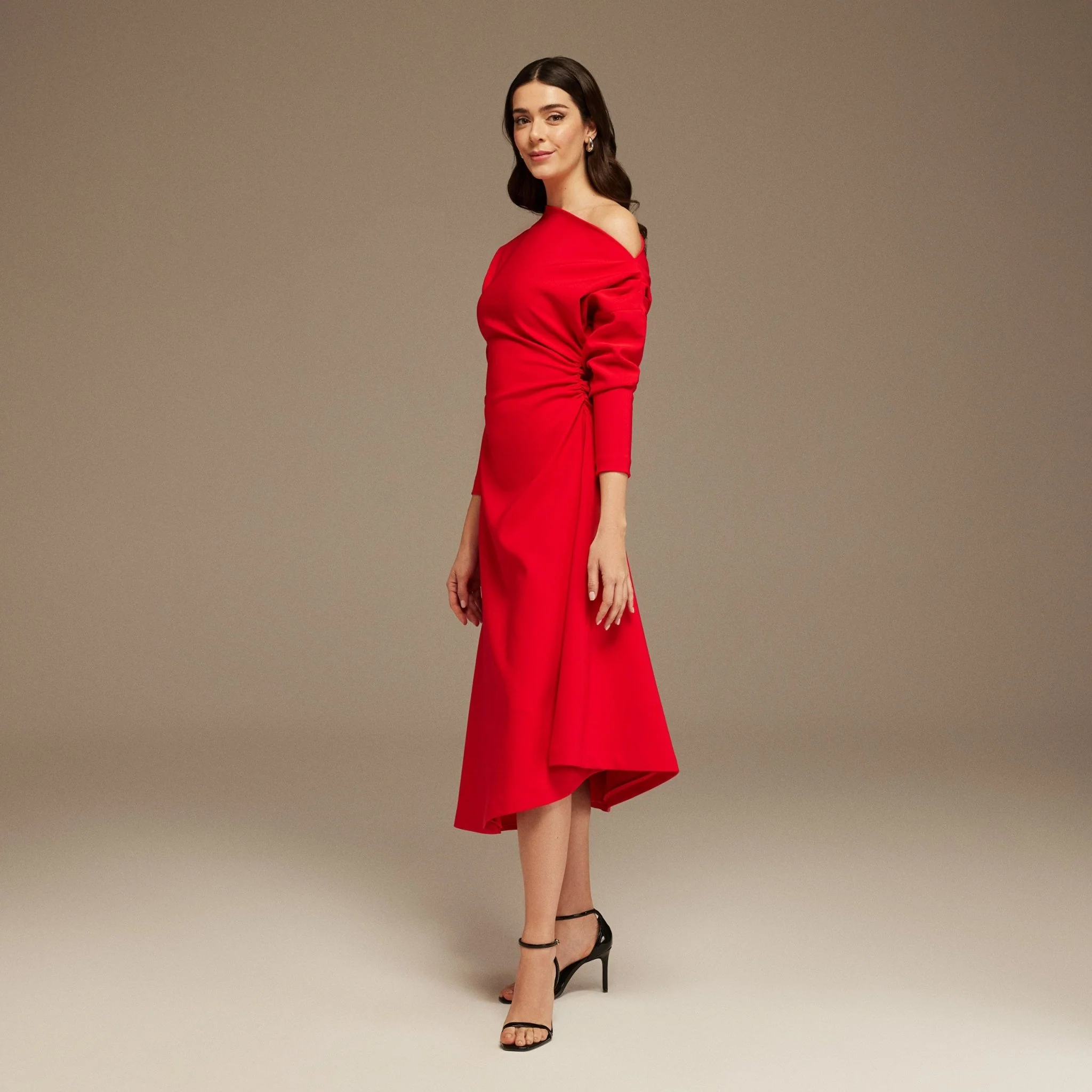 Red Asymmetrical One-Shoulder Maxi Dress - Image 2