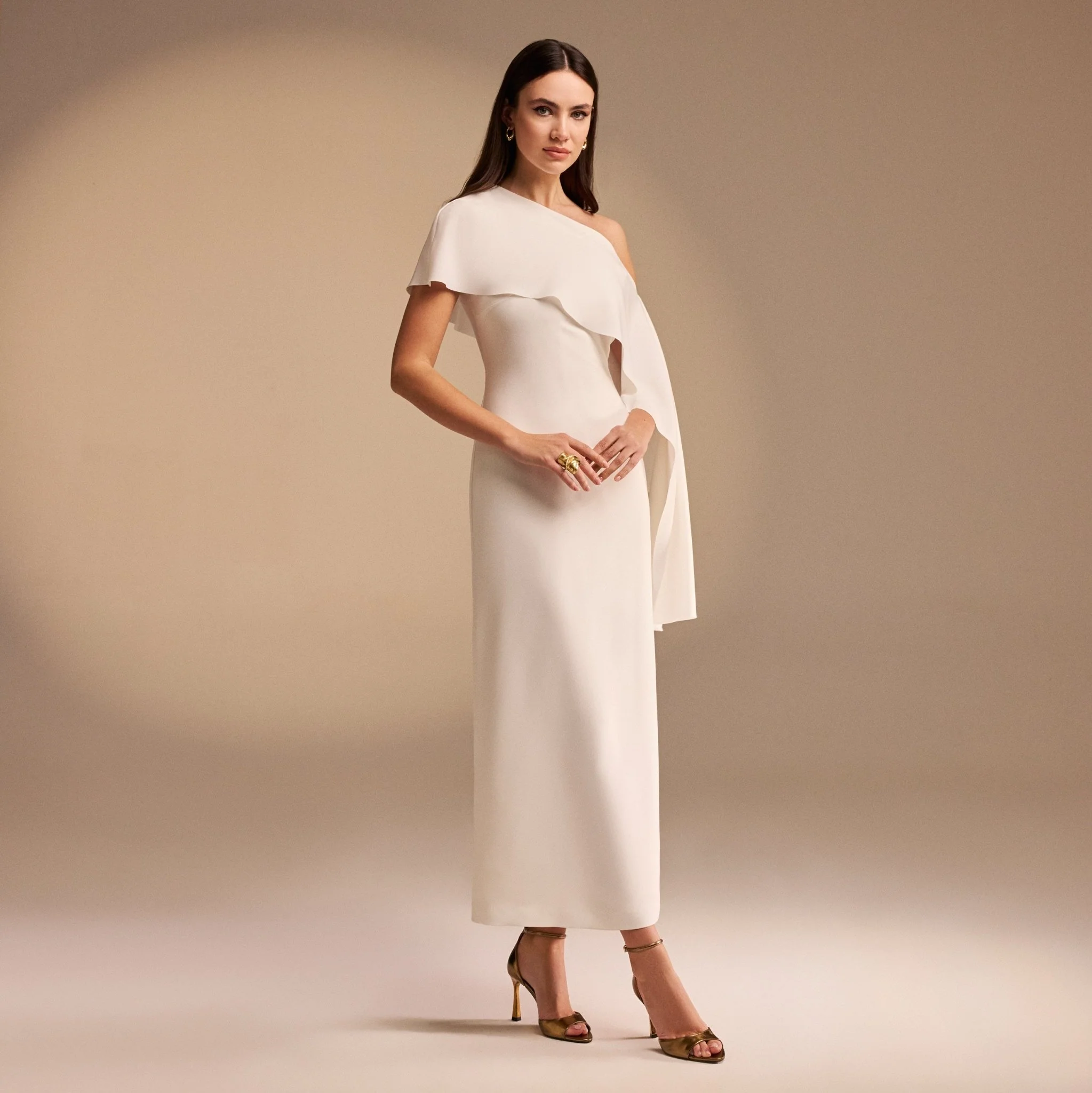 Off White Bare Shoulder Crepe Maxi Dress - Image 2