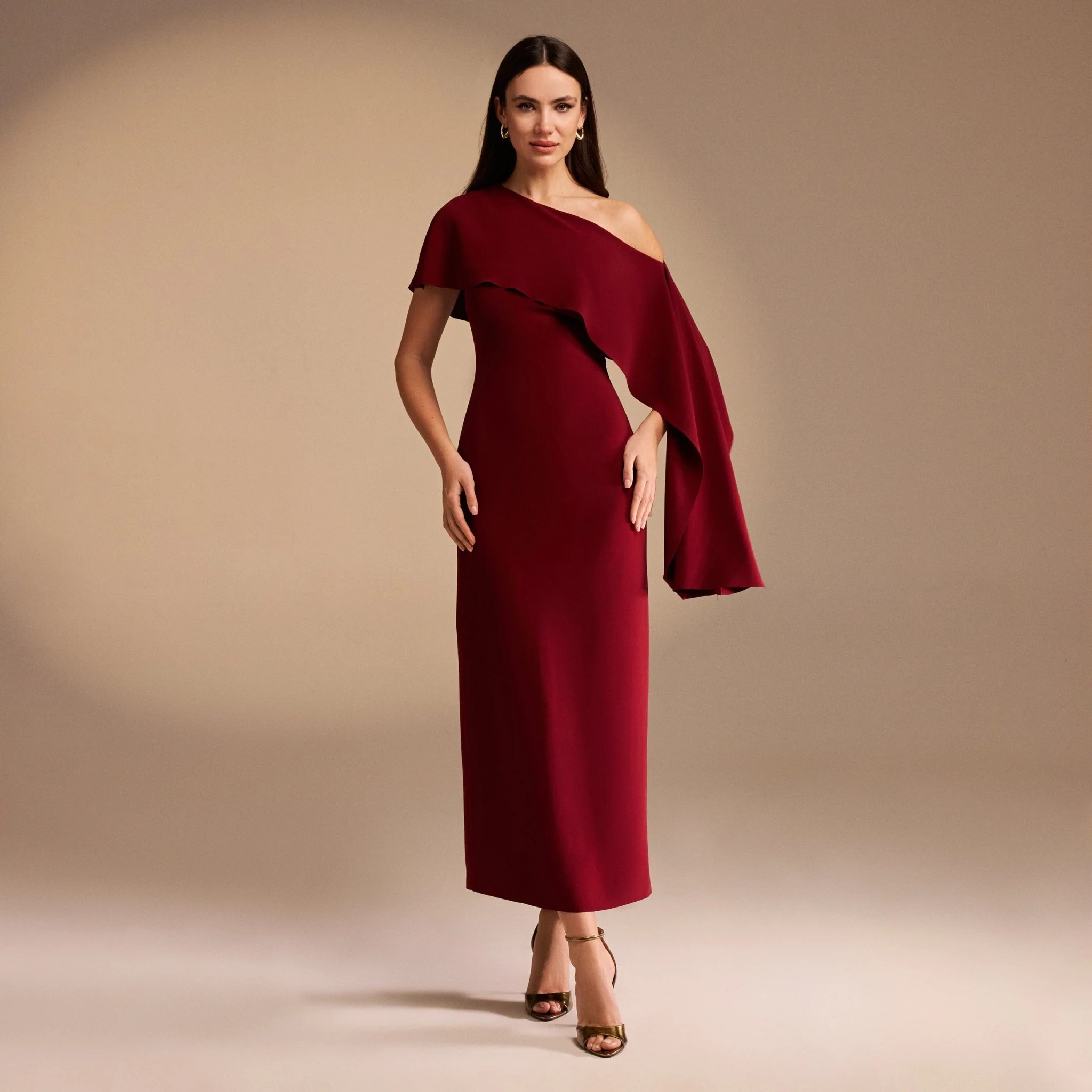 Off White Bare Shoulder Crepe Maxi Dress - Image 6