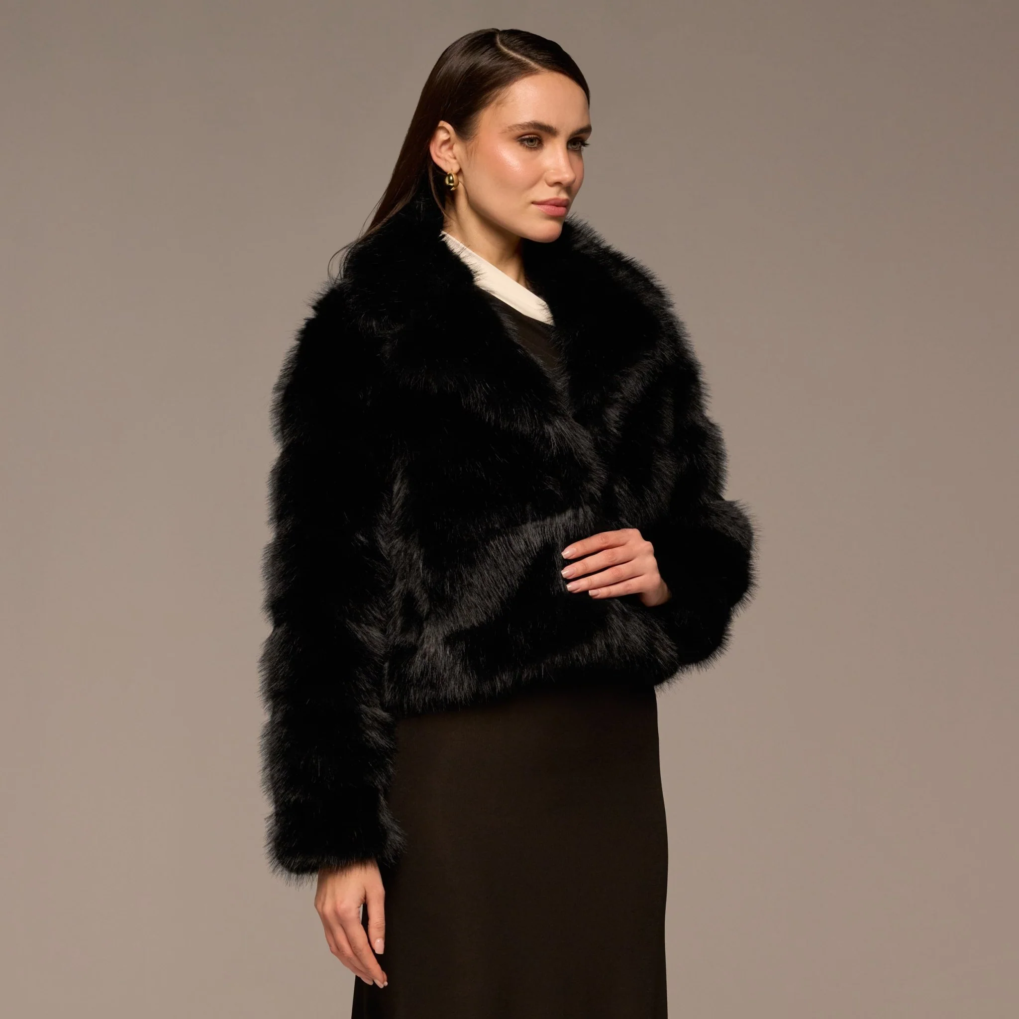 Black Faux Sable Fur Jacket - Image 2