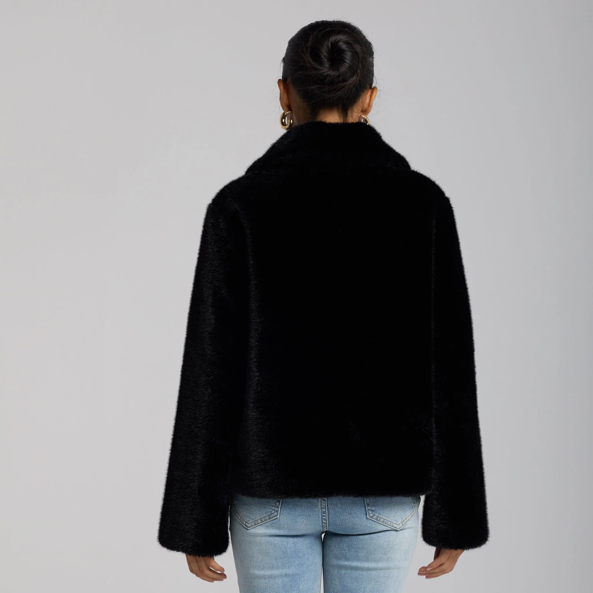 Black Faux Mink Fur Jacket - Image 4