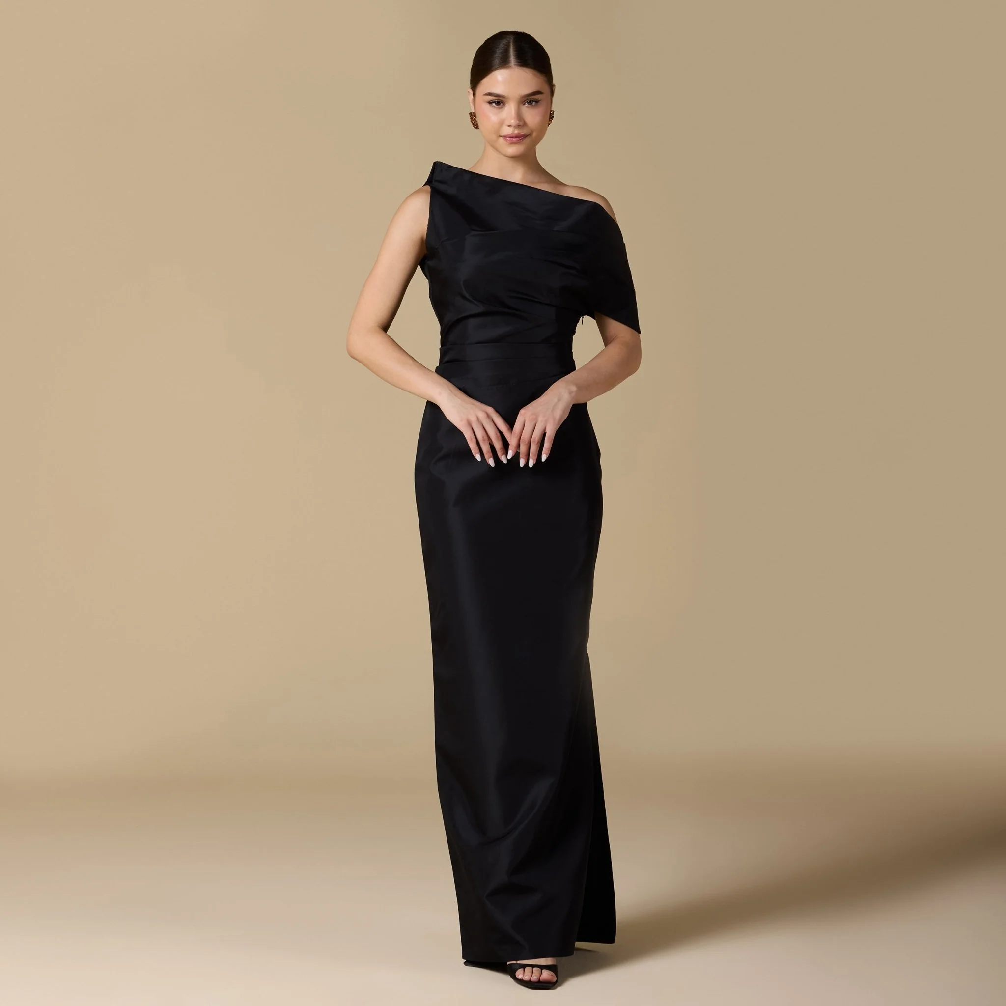 Black One Shoulder Taffeta Gown
