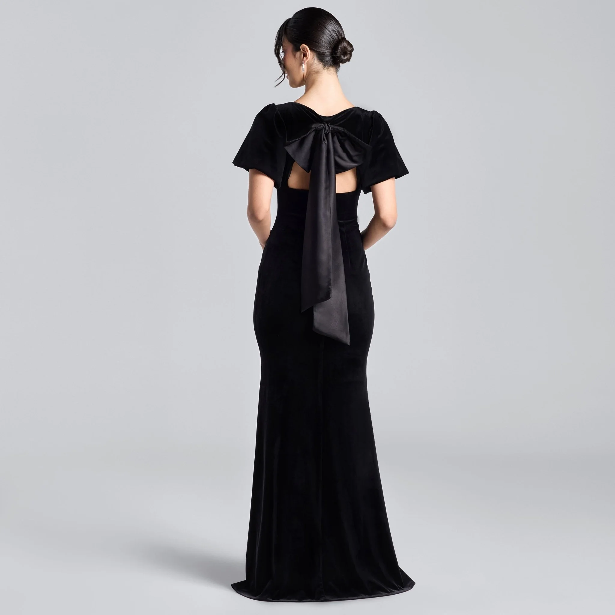Black Velvet Dress with Back Satin Bow - Image 4