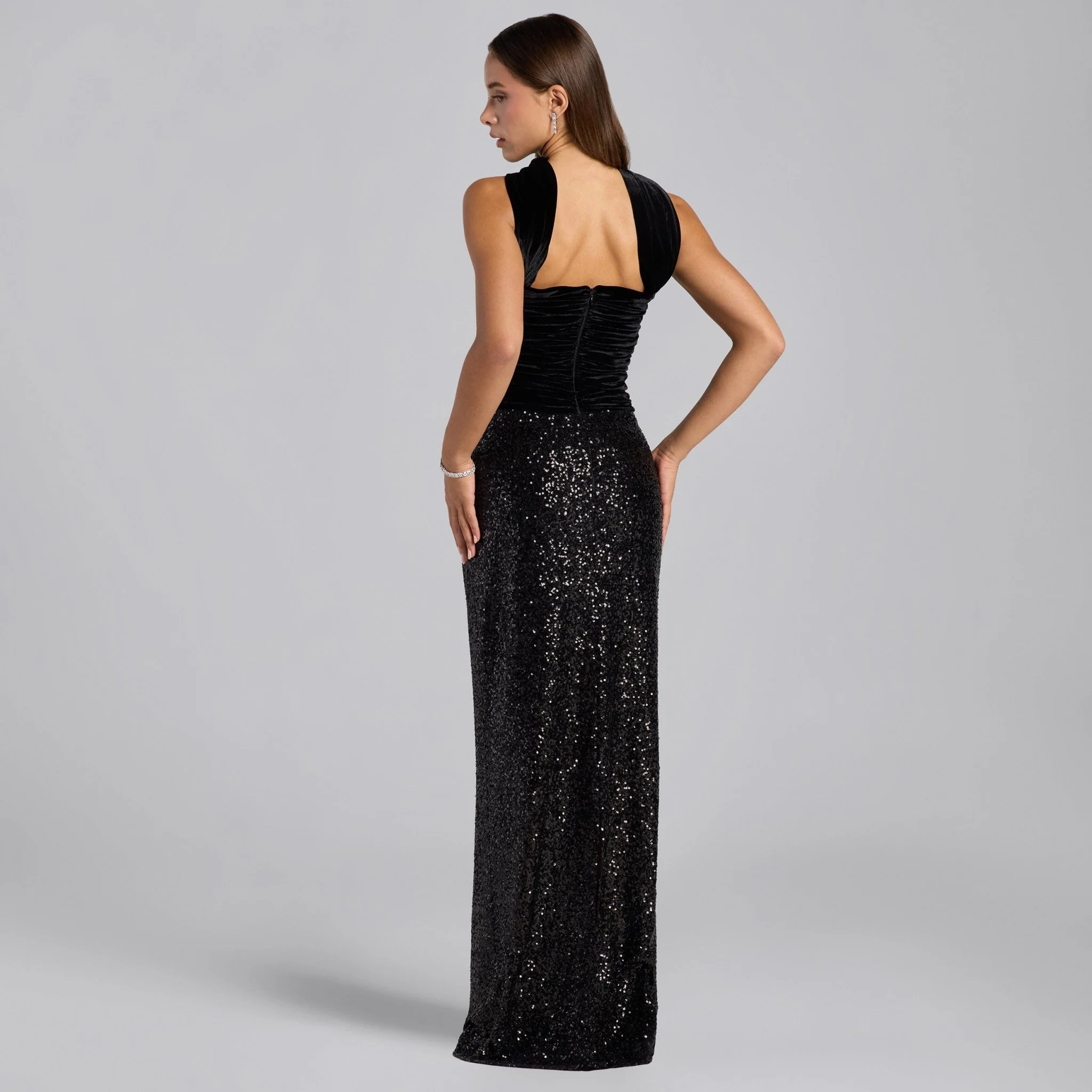 Black Velvet & Sequin Strapless Maxi Dress - Image 4