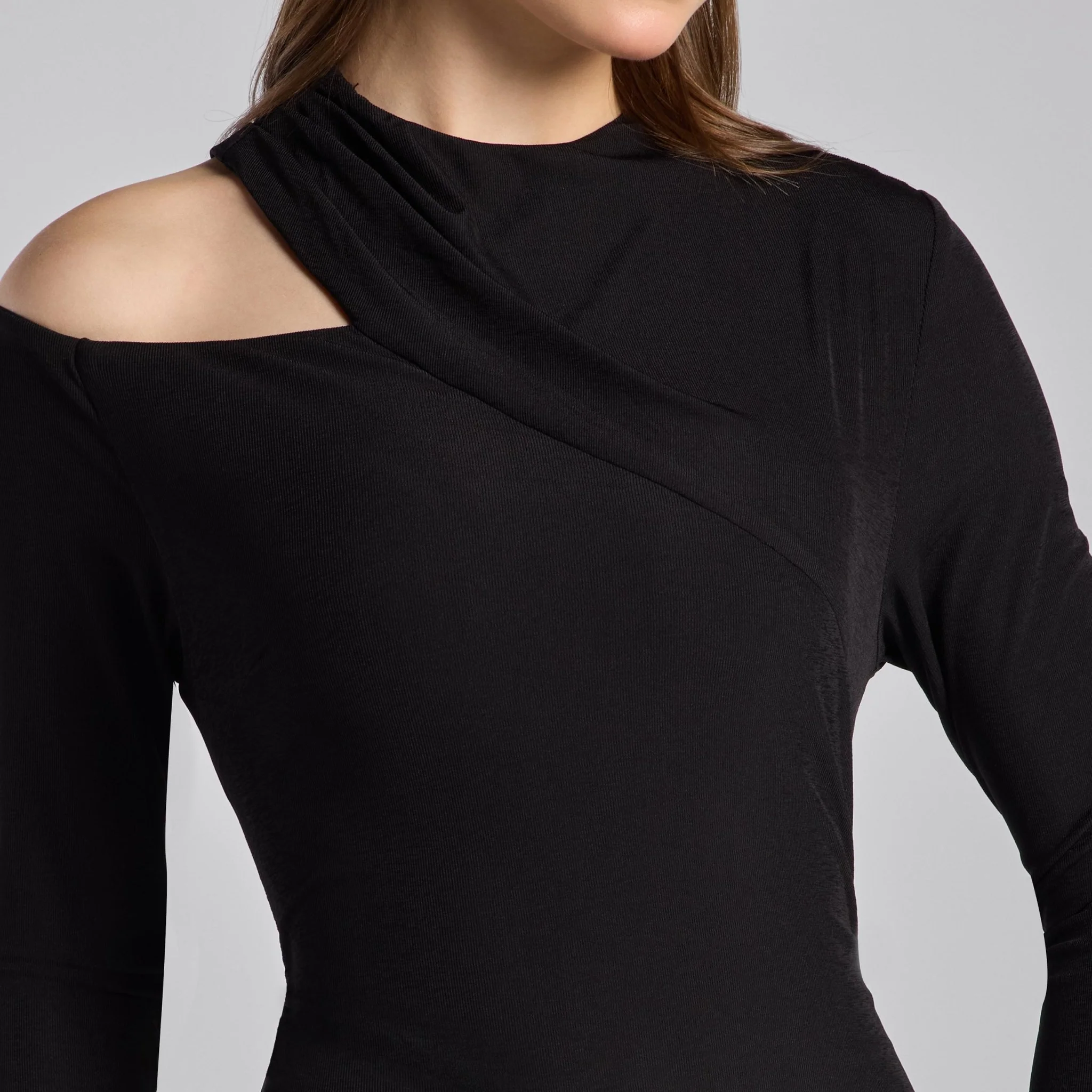 Black & White Draped Jersey & Satin Pleated Maxi Dress - Image 3