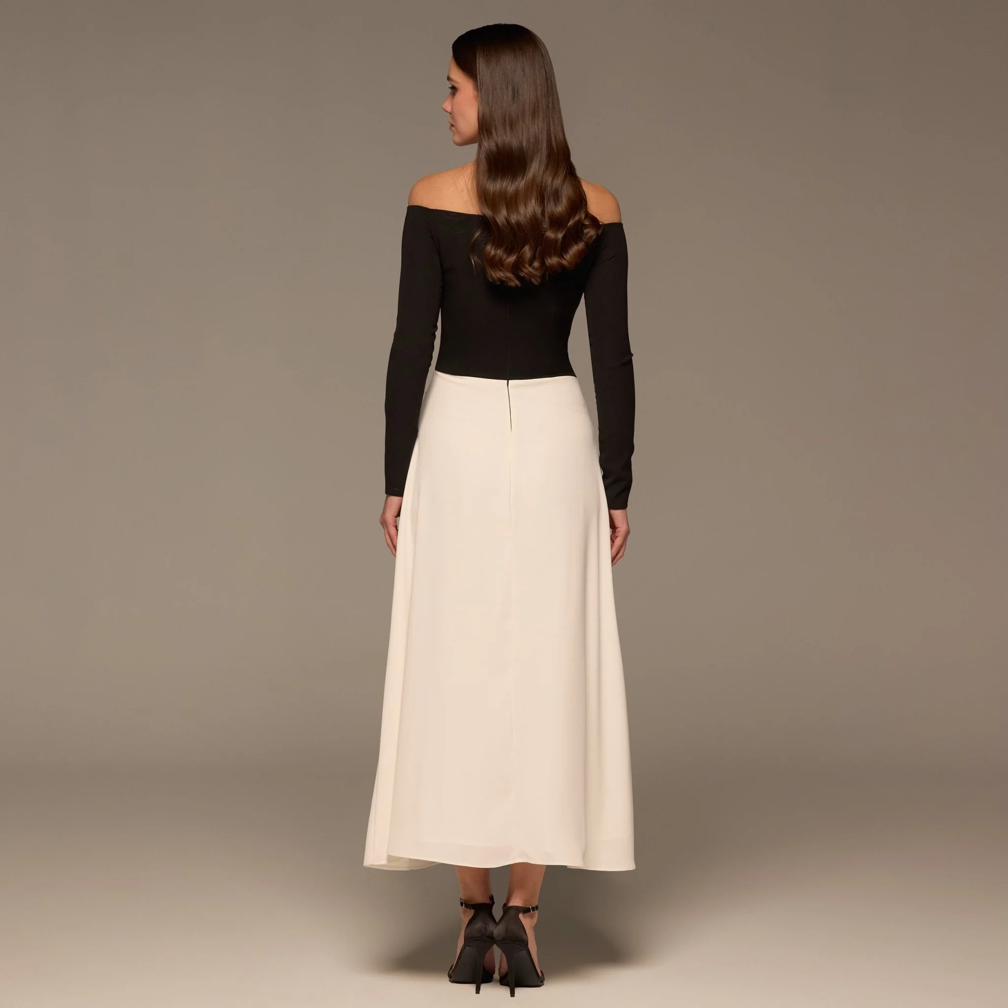 Black & White Crepe Chiffon Draped Maxi - Image 4
