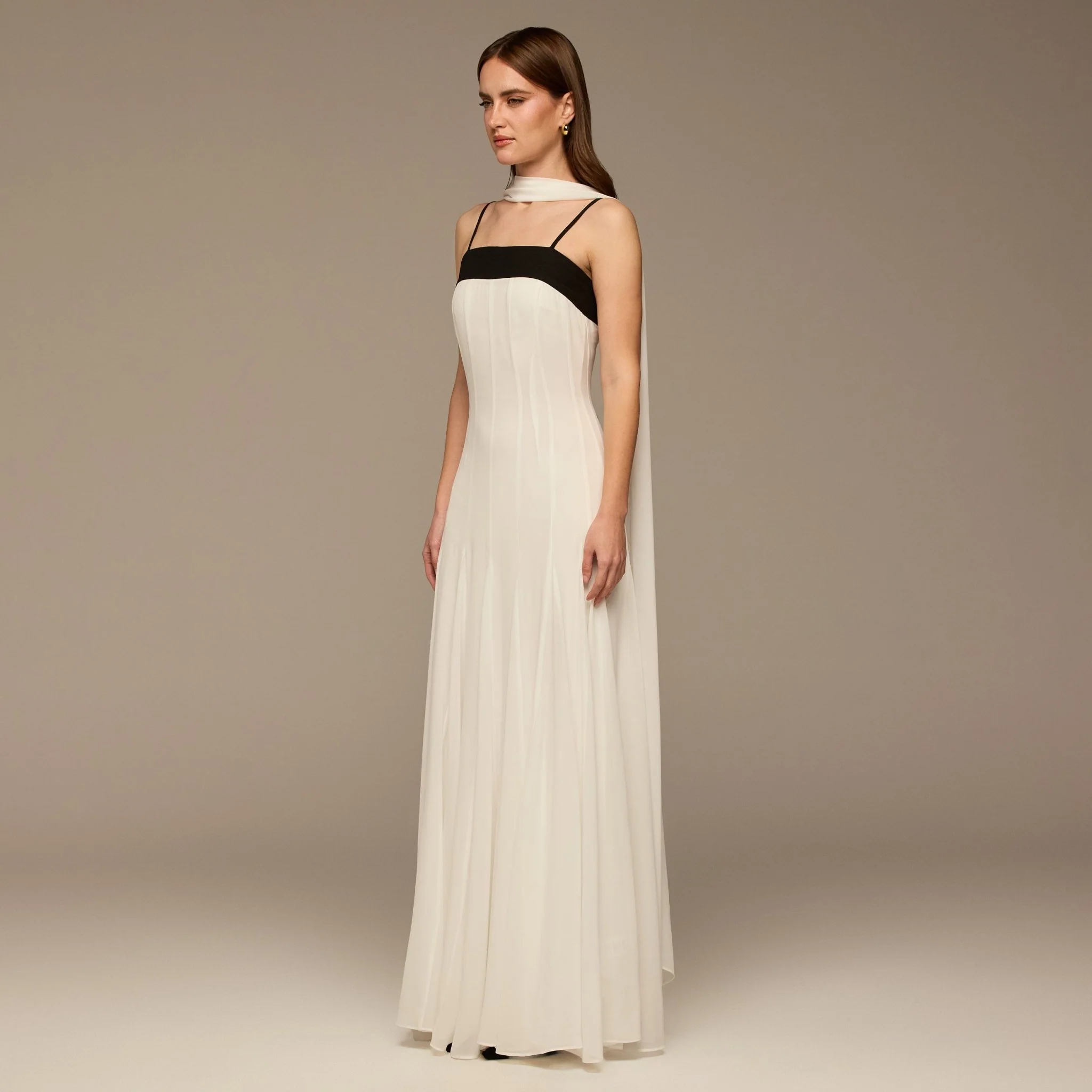 Black & White Spaghetti Straps Chiffon Maxi Dress - Image 2