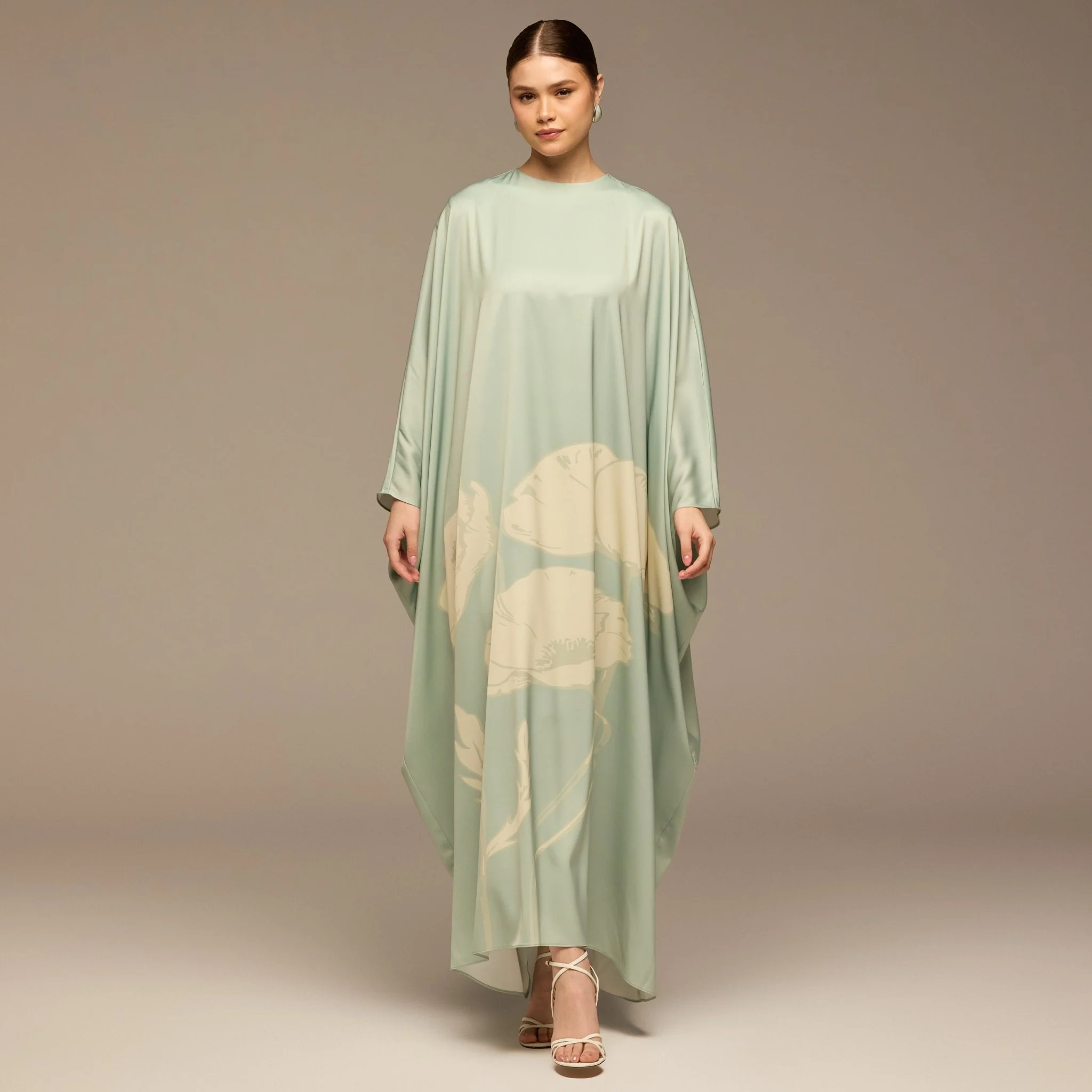 Blue Printed Satin Kaftan