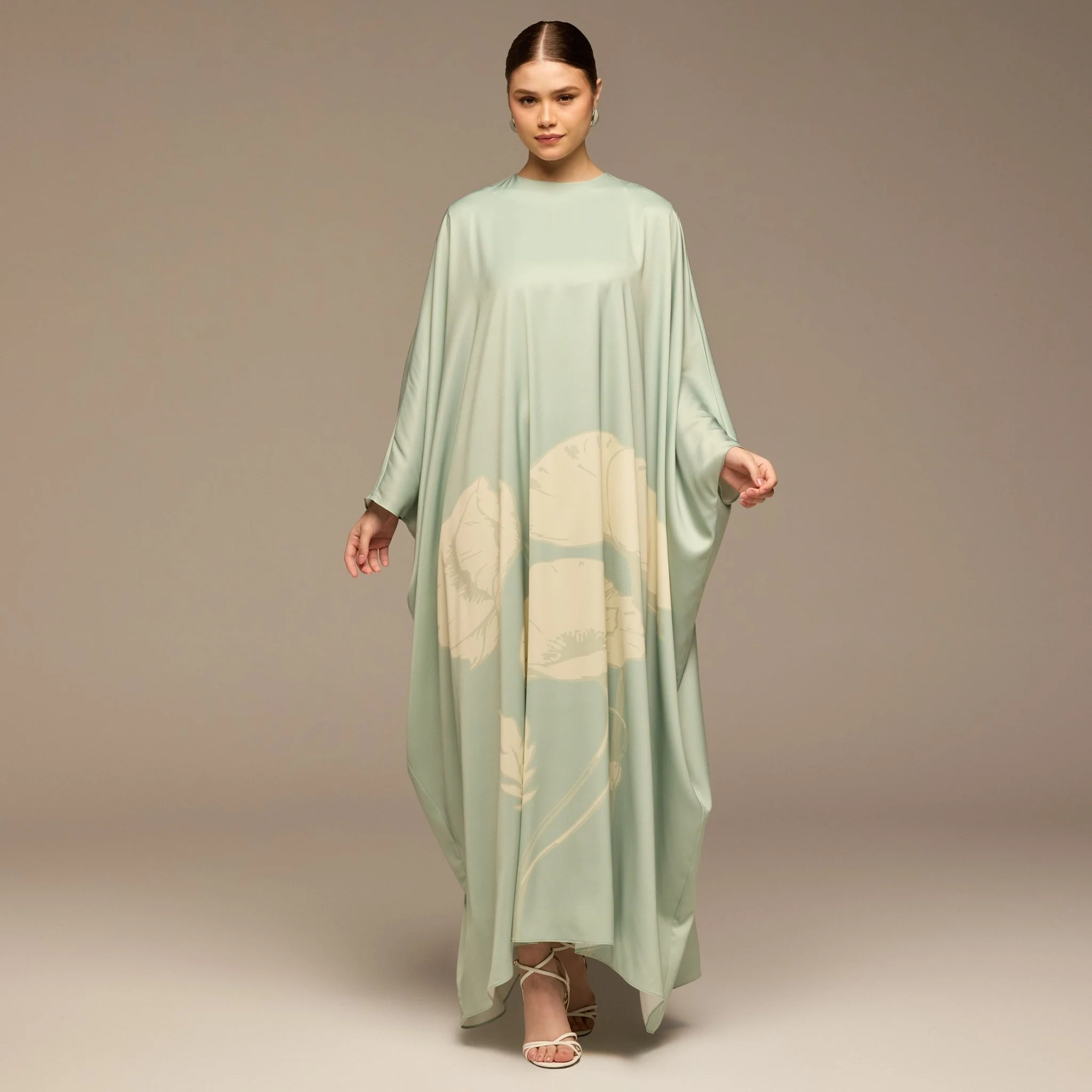 Blue Printed Satin Kaftan - Image 2