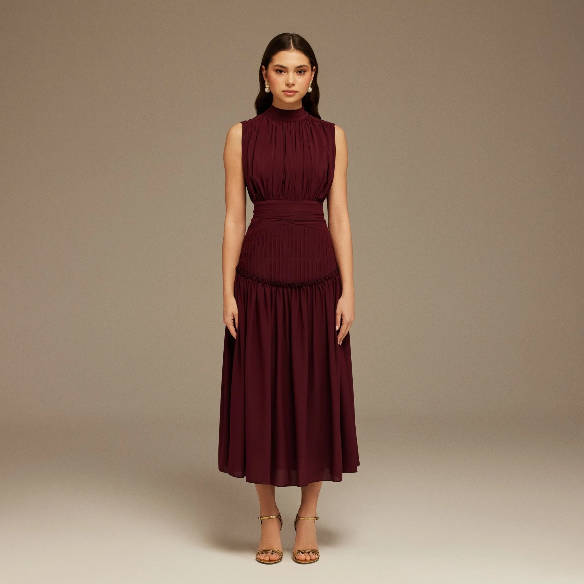Burgundy Chiffon ankle length Dress