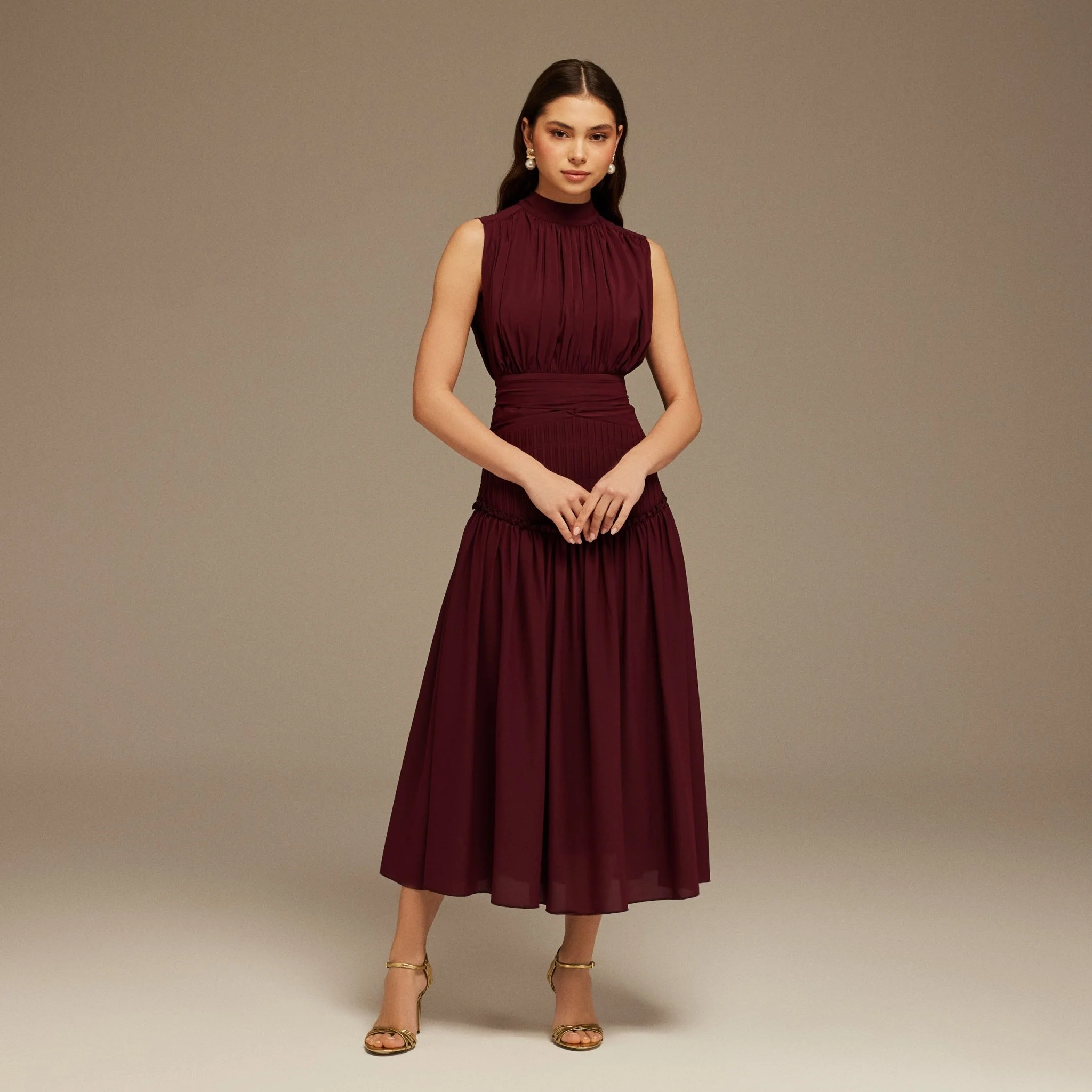 Burgundy Chiffon ankle length Dress - Image 2