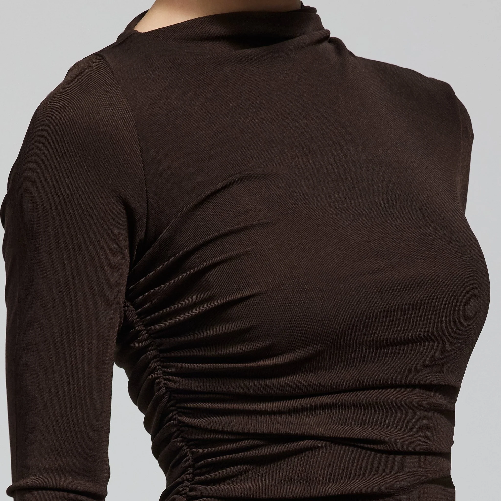 Brown Jersey Asymmetric Neck Midi Dress - Image 4