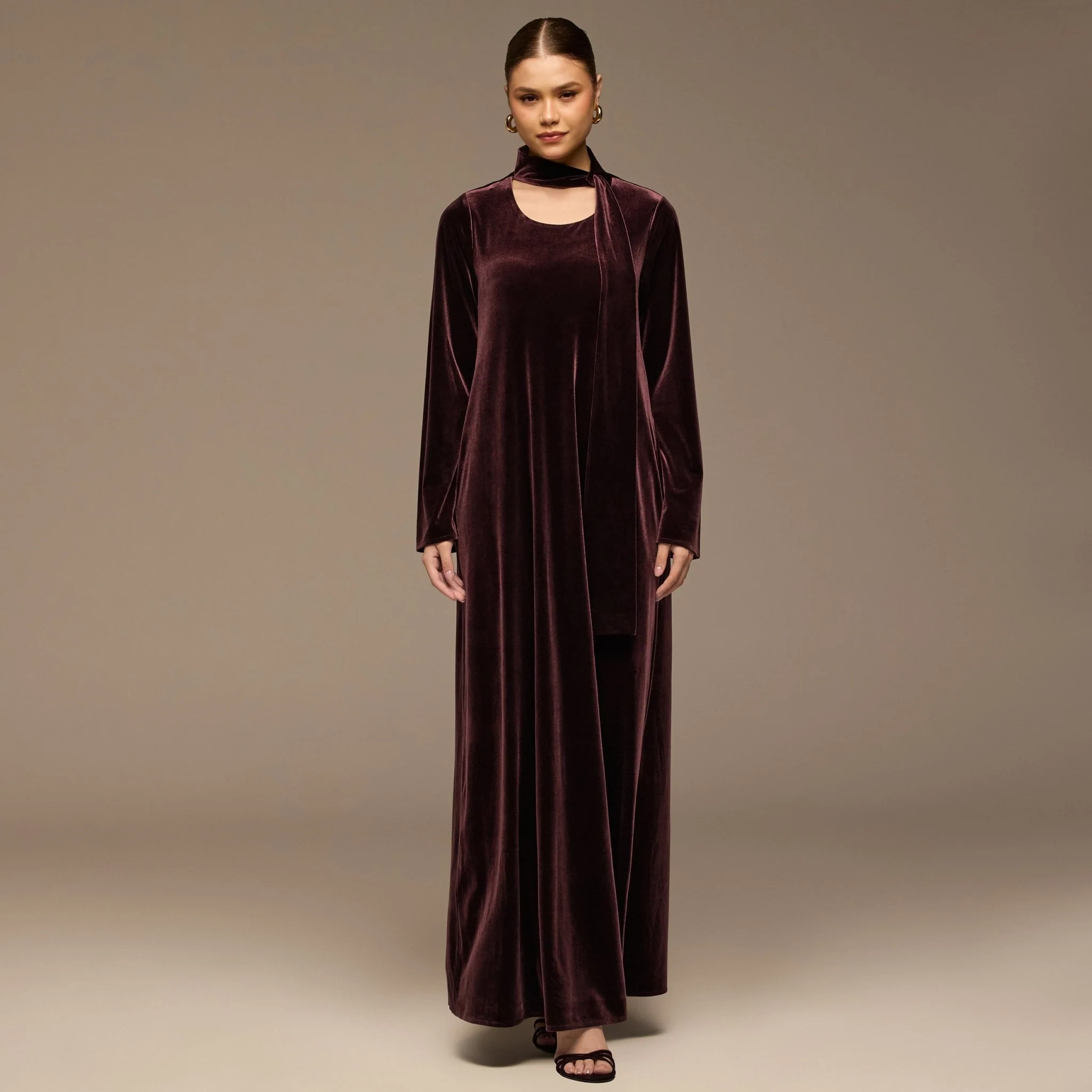 Dark Purple Velvet Long-Sleeve Maxi Dress