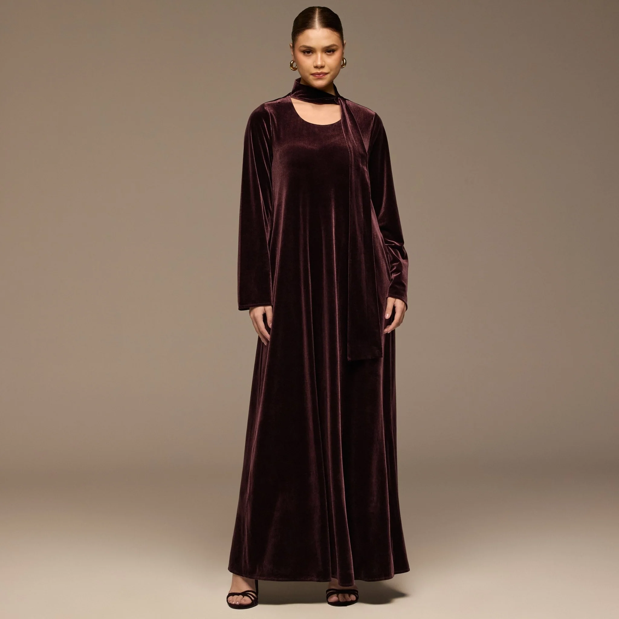 Dark Purple Velvet Long-Sleeve Maxi Dress - Image 2