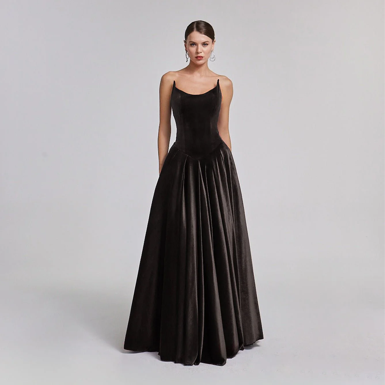 Brown Strapless Velvet Corset Gown
