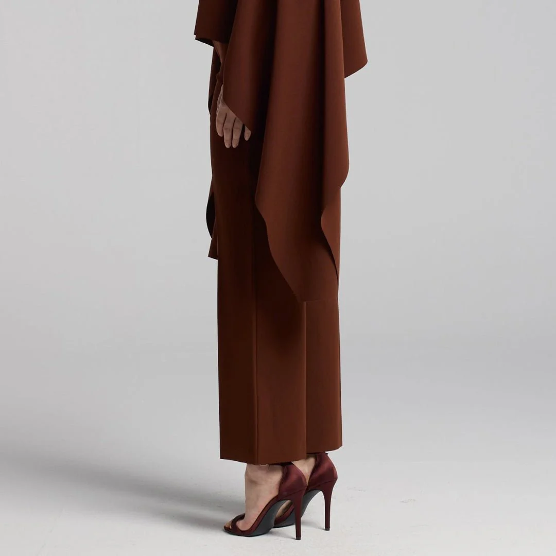 Brown Wide Leg Crepe Pants - Image 5