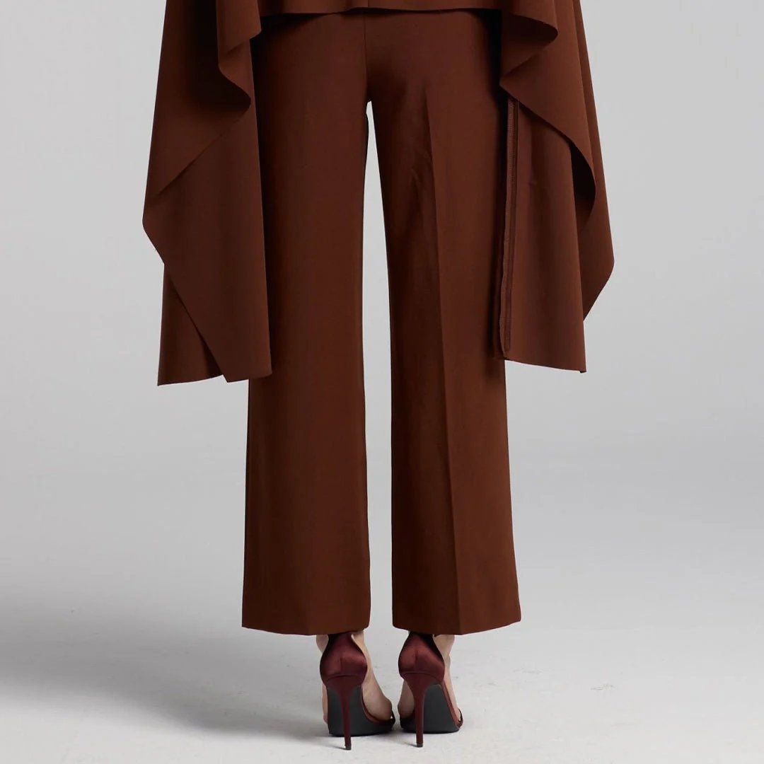 Brown Wide Leg Crepe Pants - Image 7