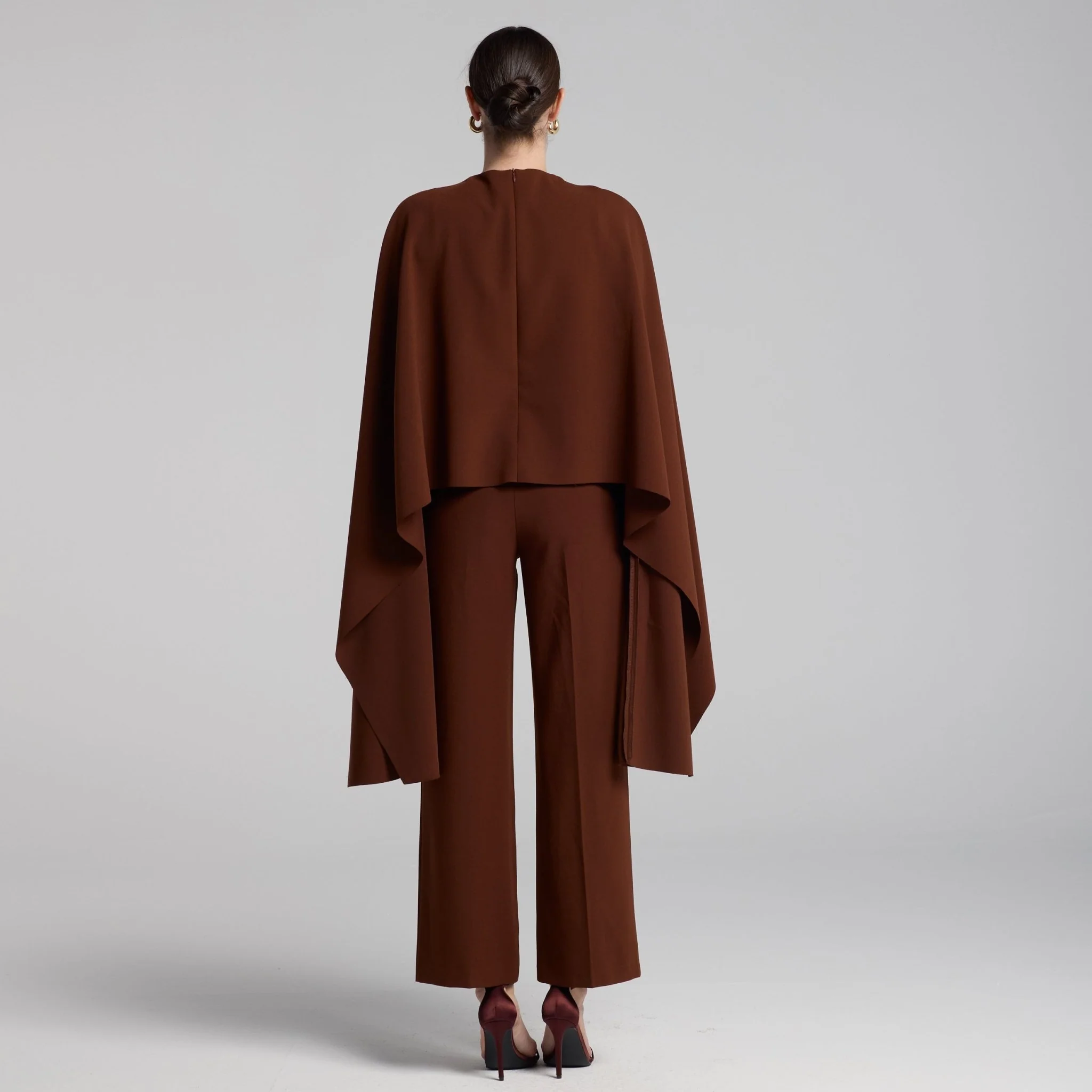 Brown Draped Cape Crepe Top - Image 9