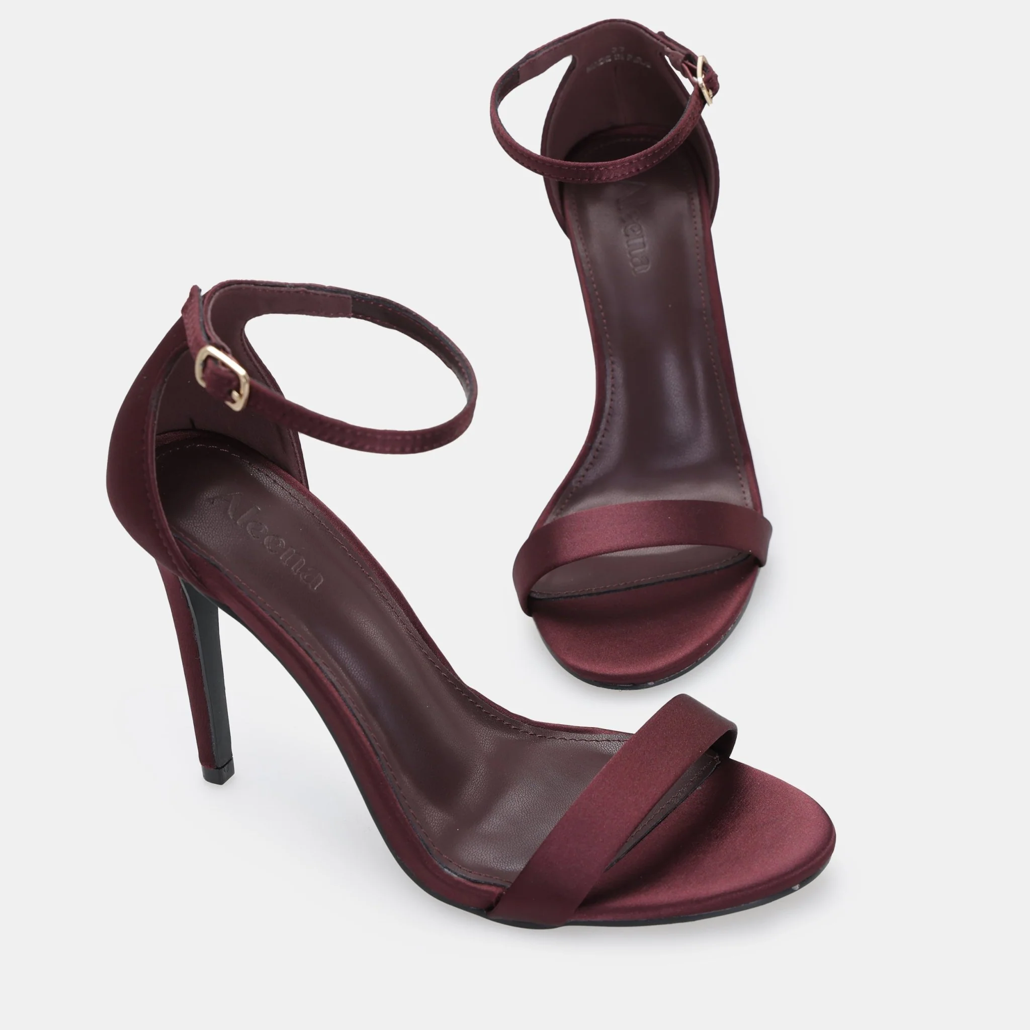 Burgundy Satin High Heel Sandals - Image 3