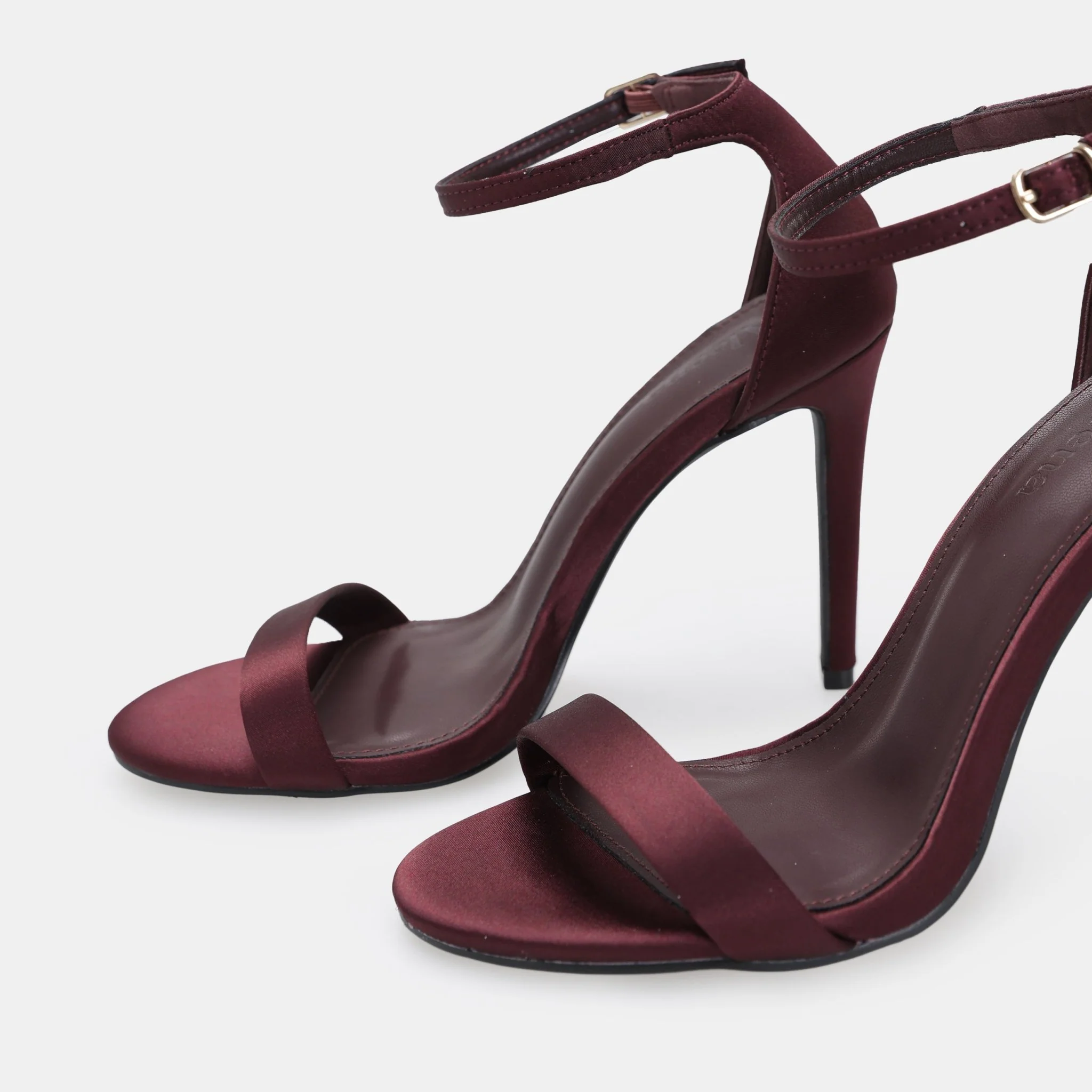 Burgundy Satin High Heel Sandals - Image 4