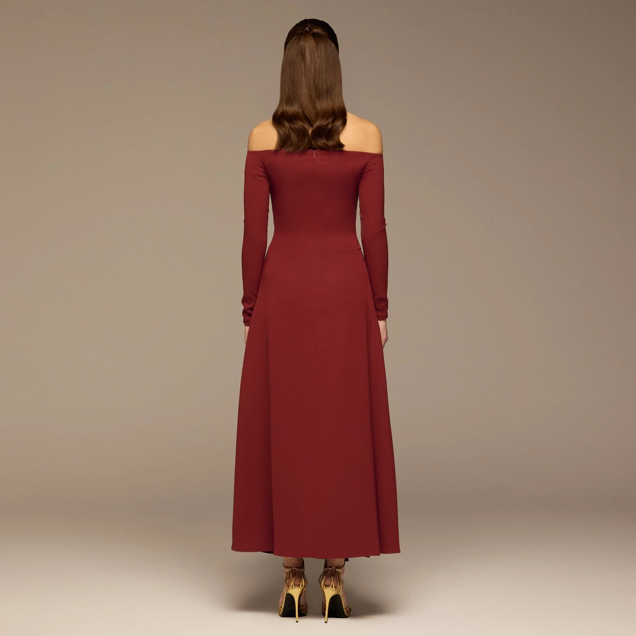Burgundy Crepe Chiffon Draped Maxi - Image 4