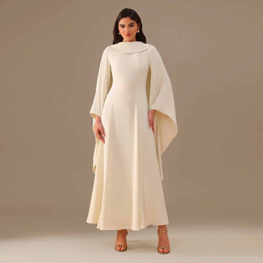 Ivory Crepe Dress with Flared Skirt