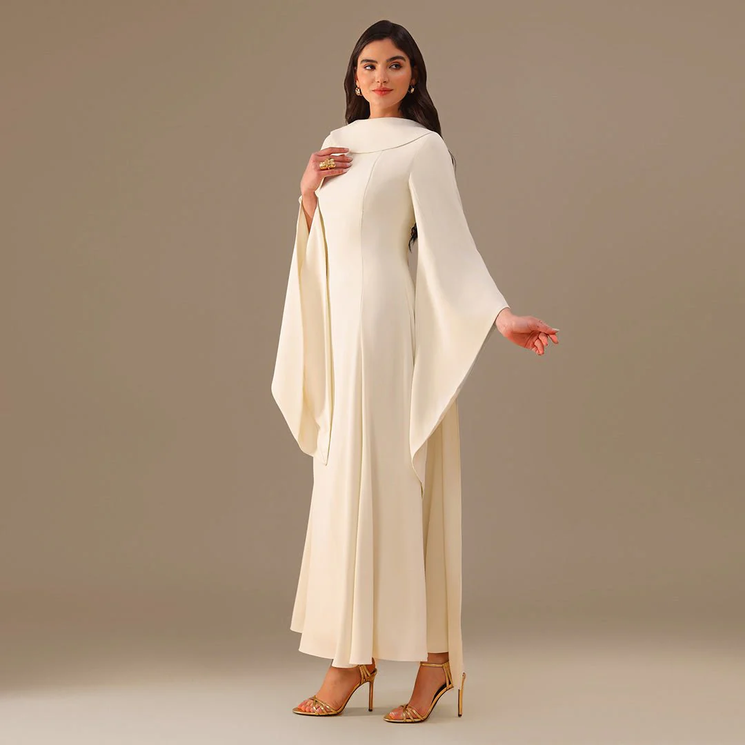 Ivory Crepe Dress with Flared Skirt - Image 2