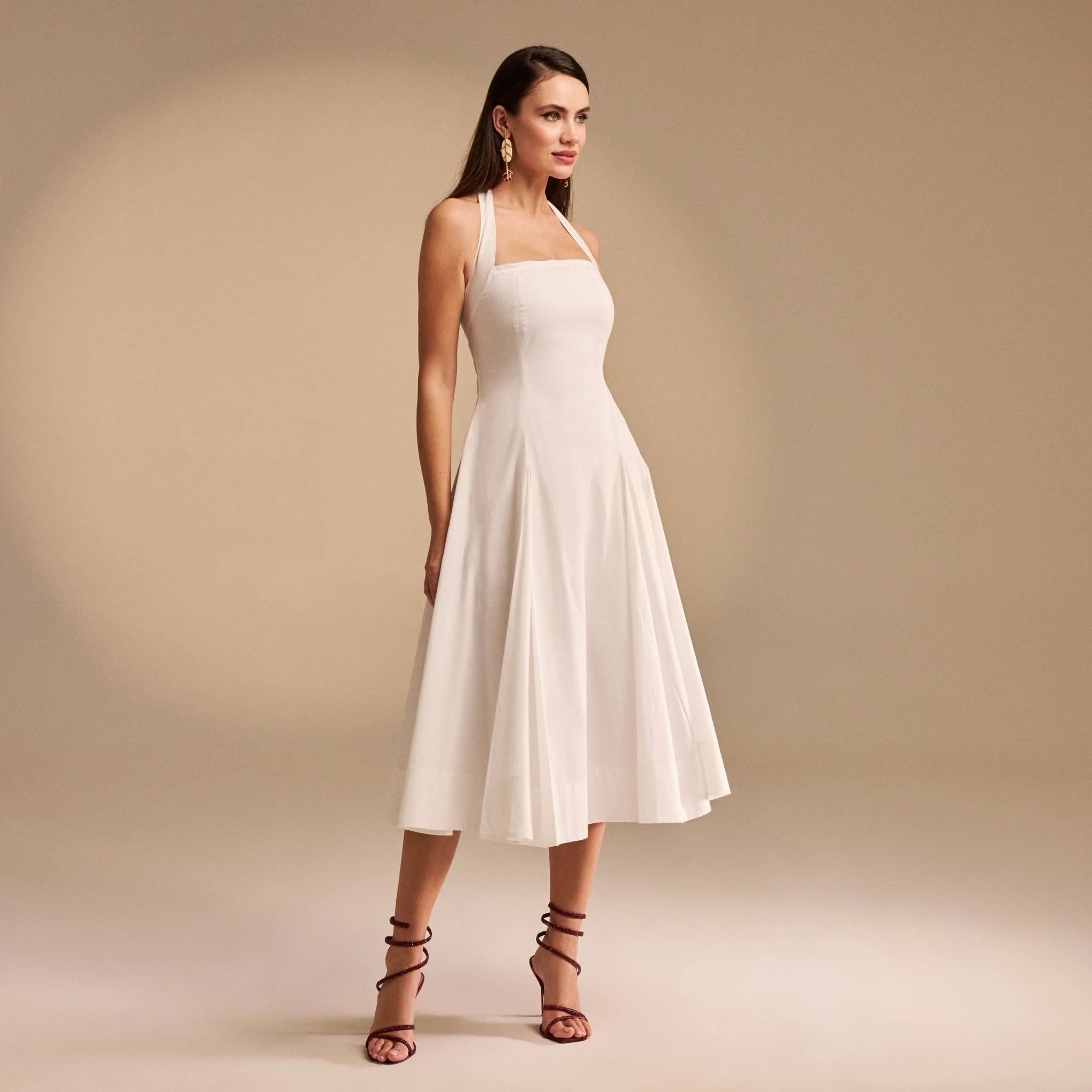 Off White Chest Cut Out Midi Poplin Dress - Image 2