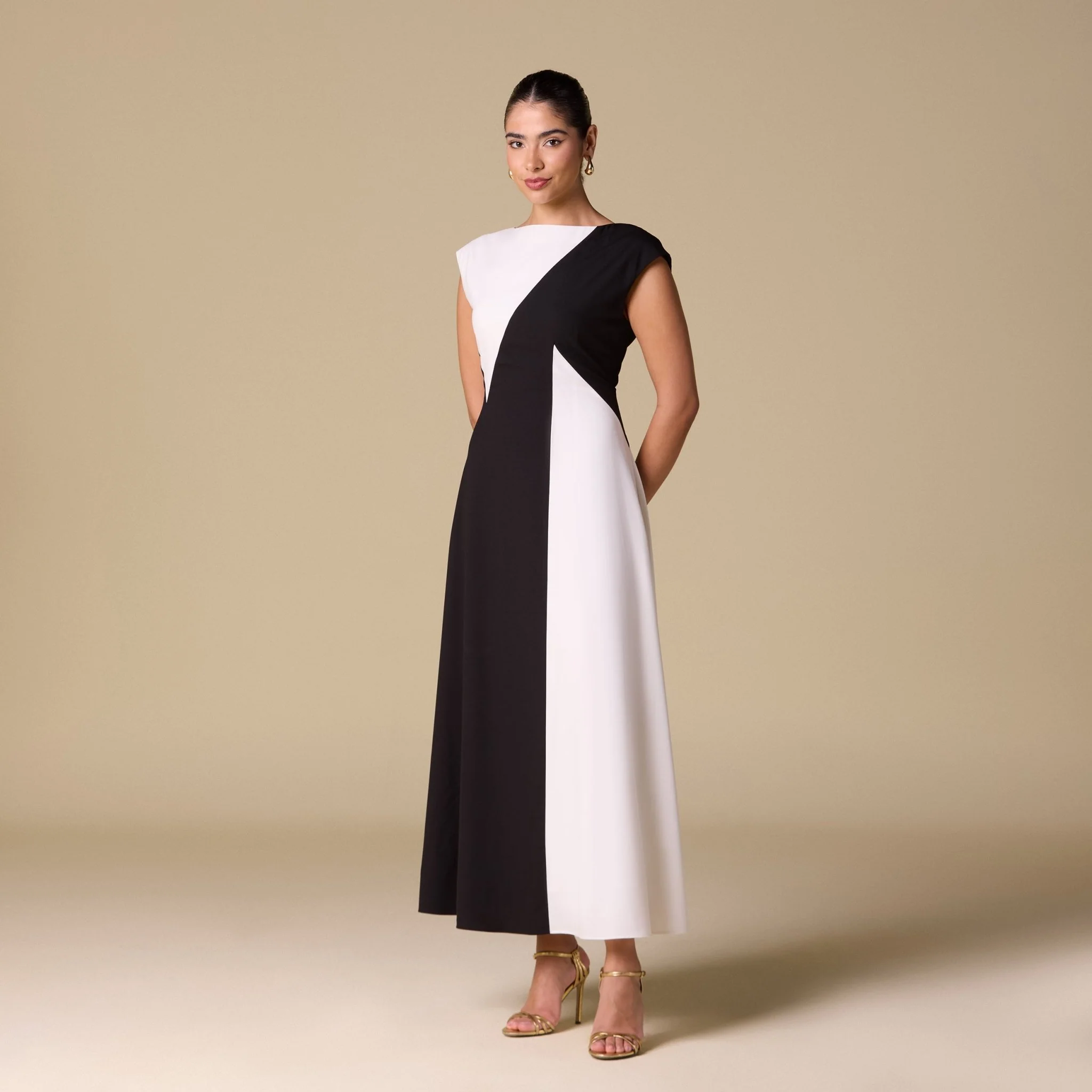 Black & White Color Block A-line Midi Dress - Image 2