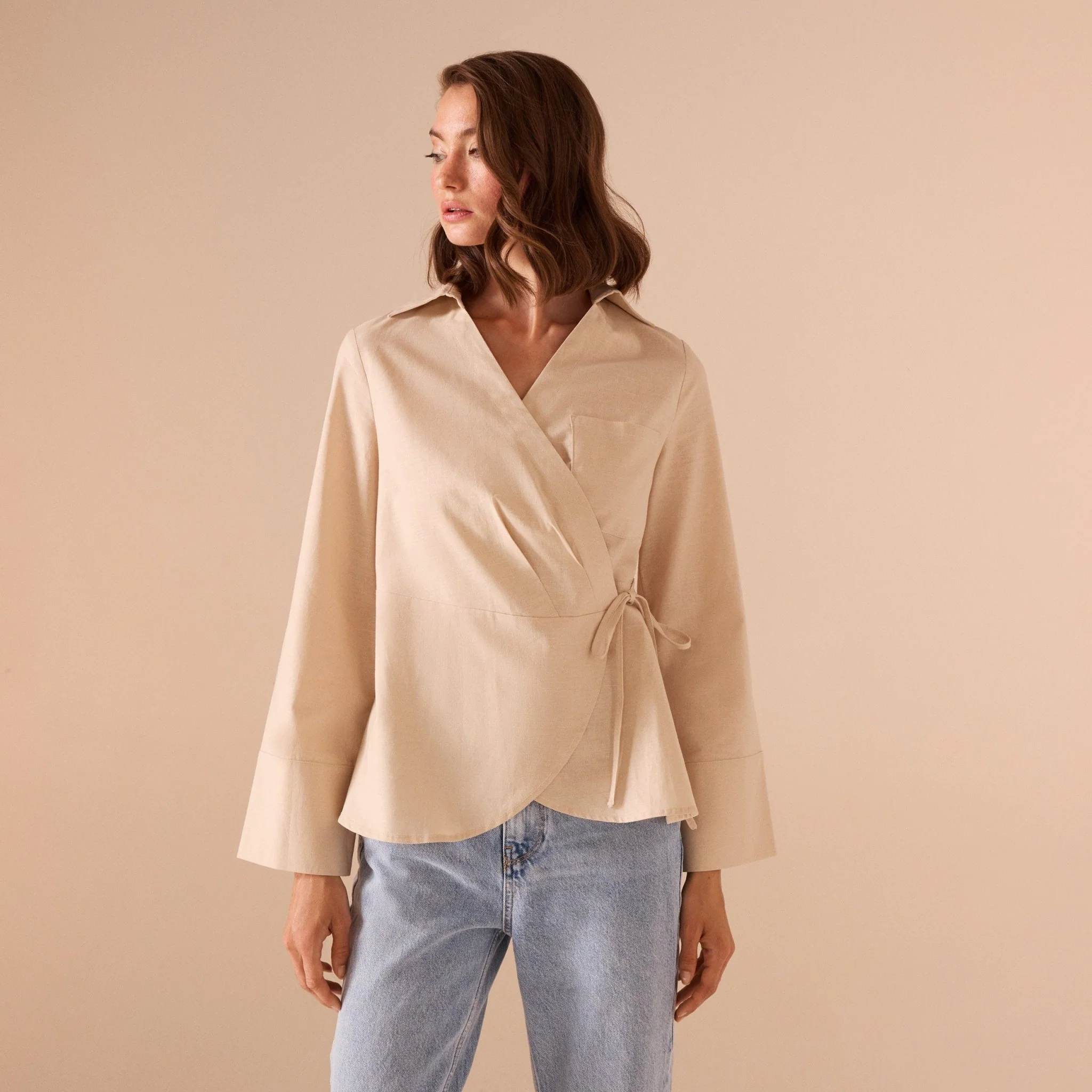 Pink Cotton Blended Shirt With Straps Details - Image 4
