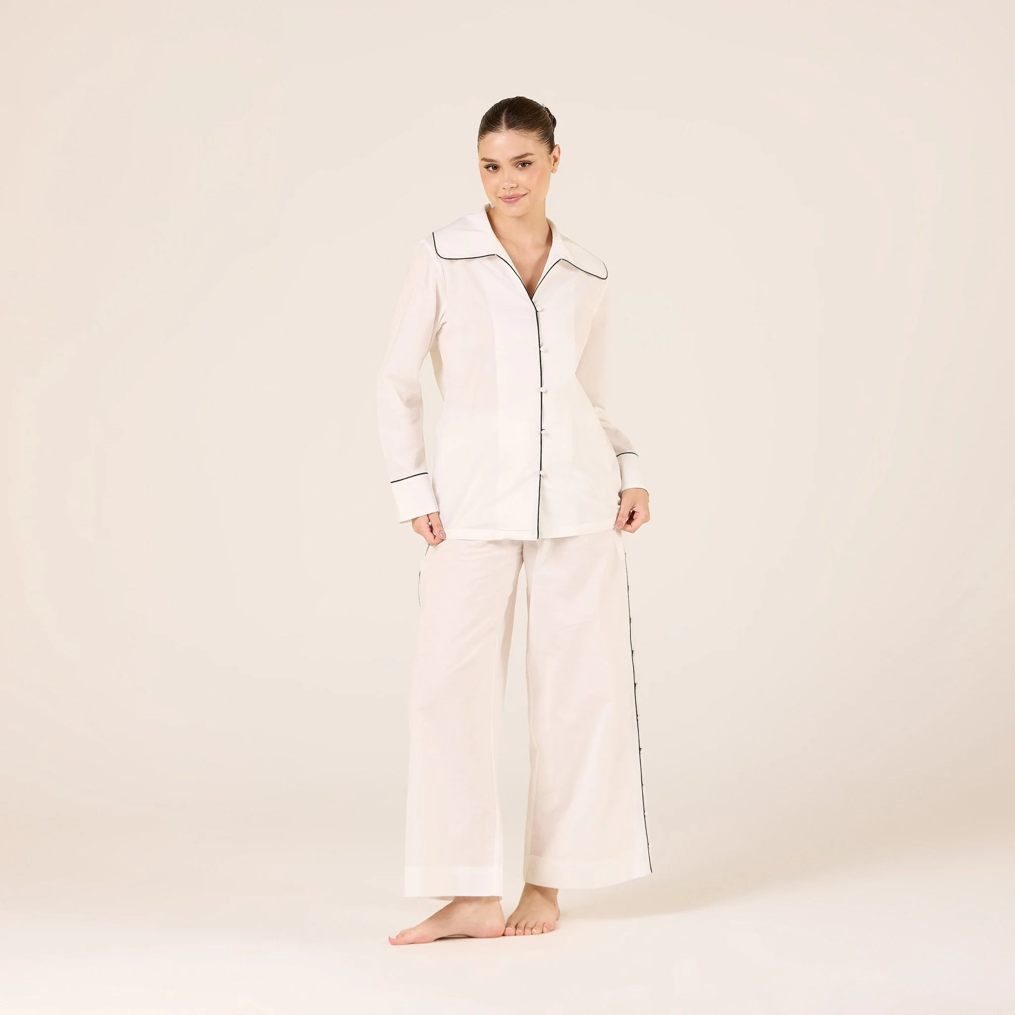 White Cotton Button Front Classic Collar Shirt - Image 2