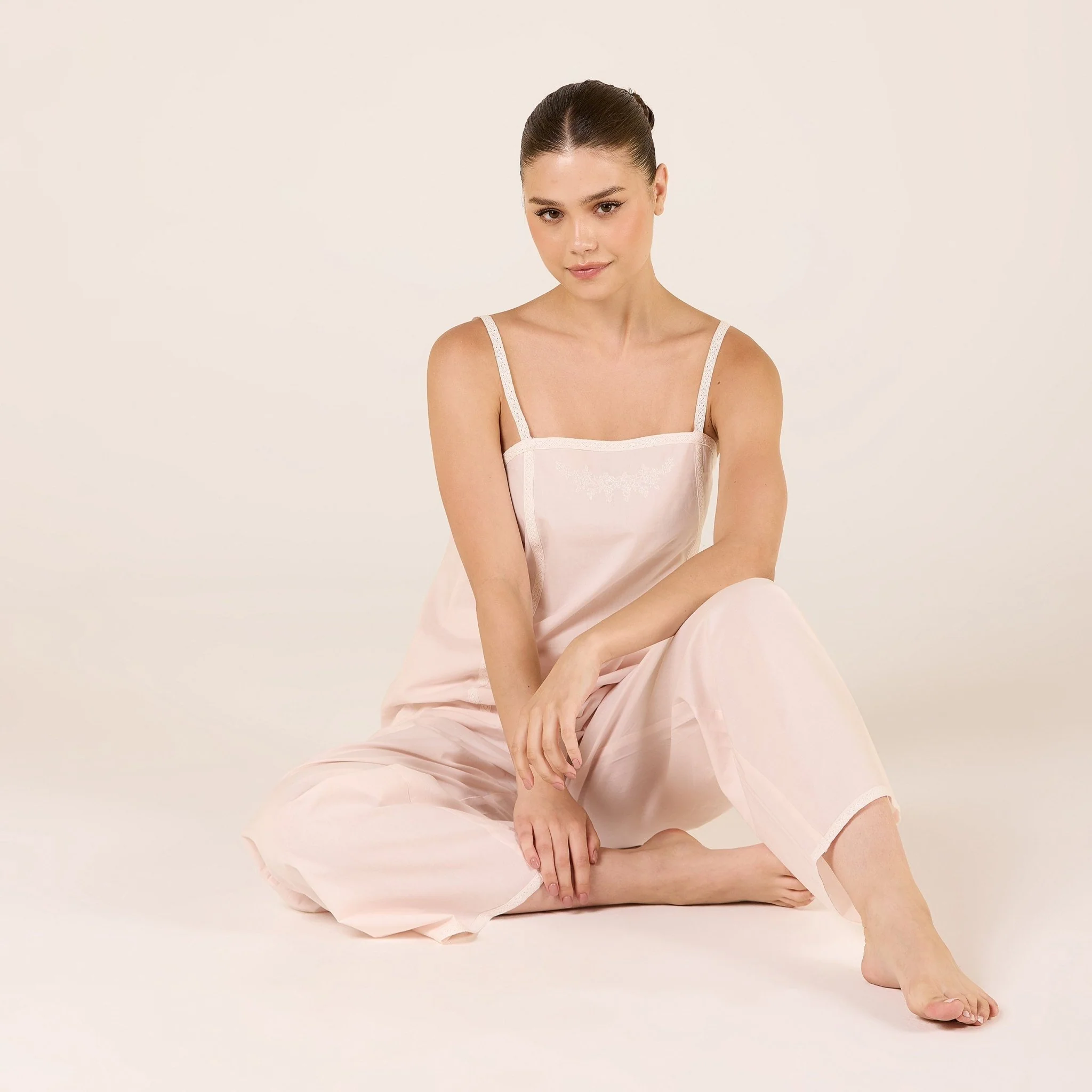 Pink Cotton Crochet Lace Trim Pants - Image 5