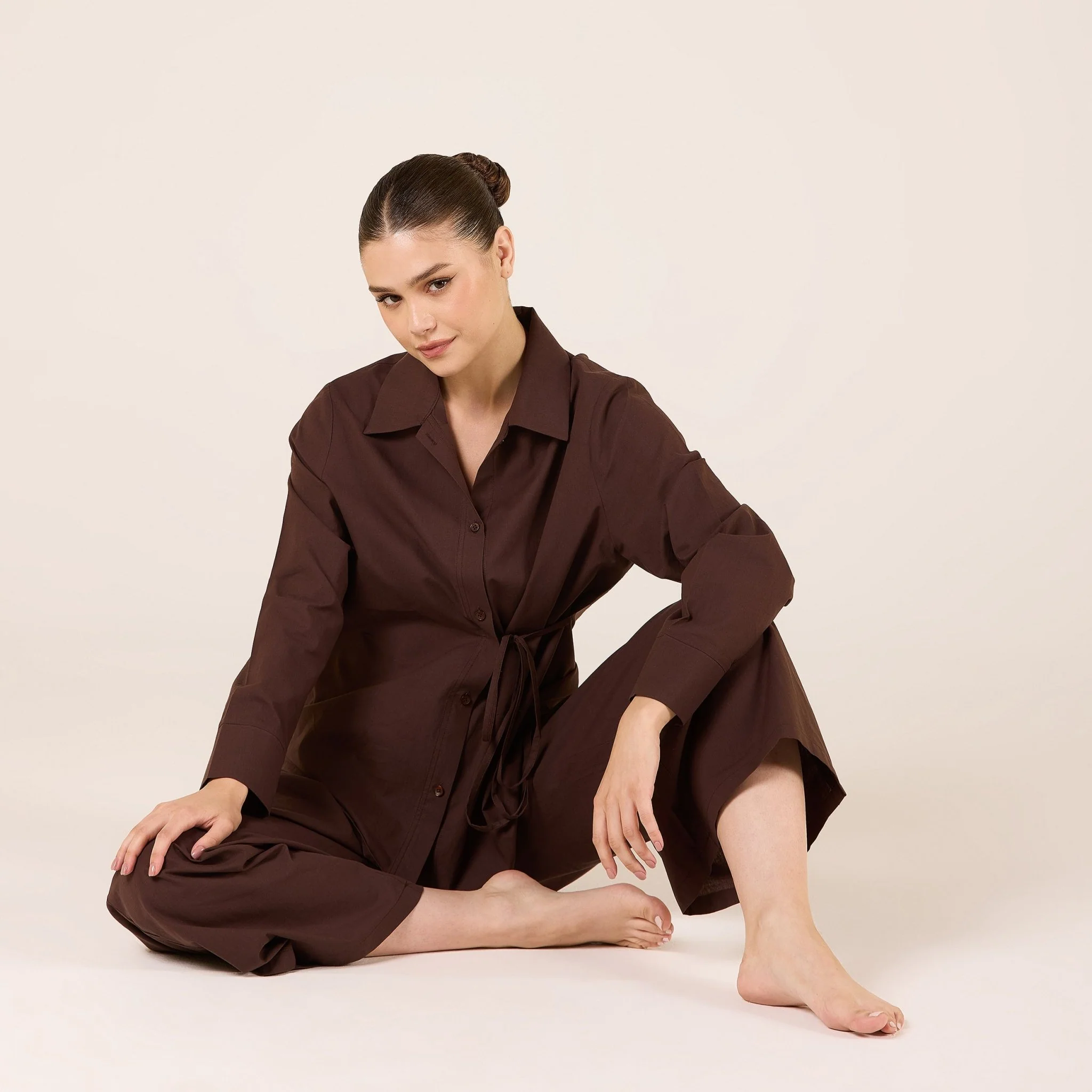 Brown Cotton Wide Leg Pants - Image 3