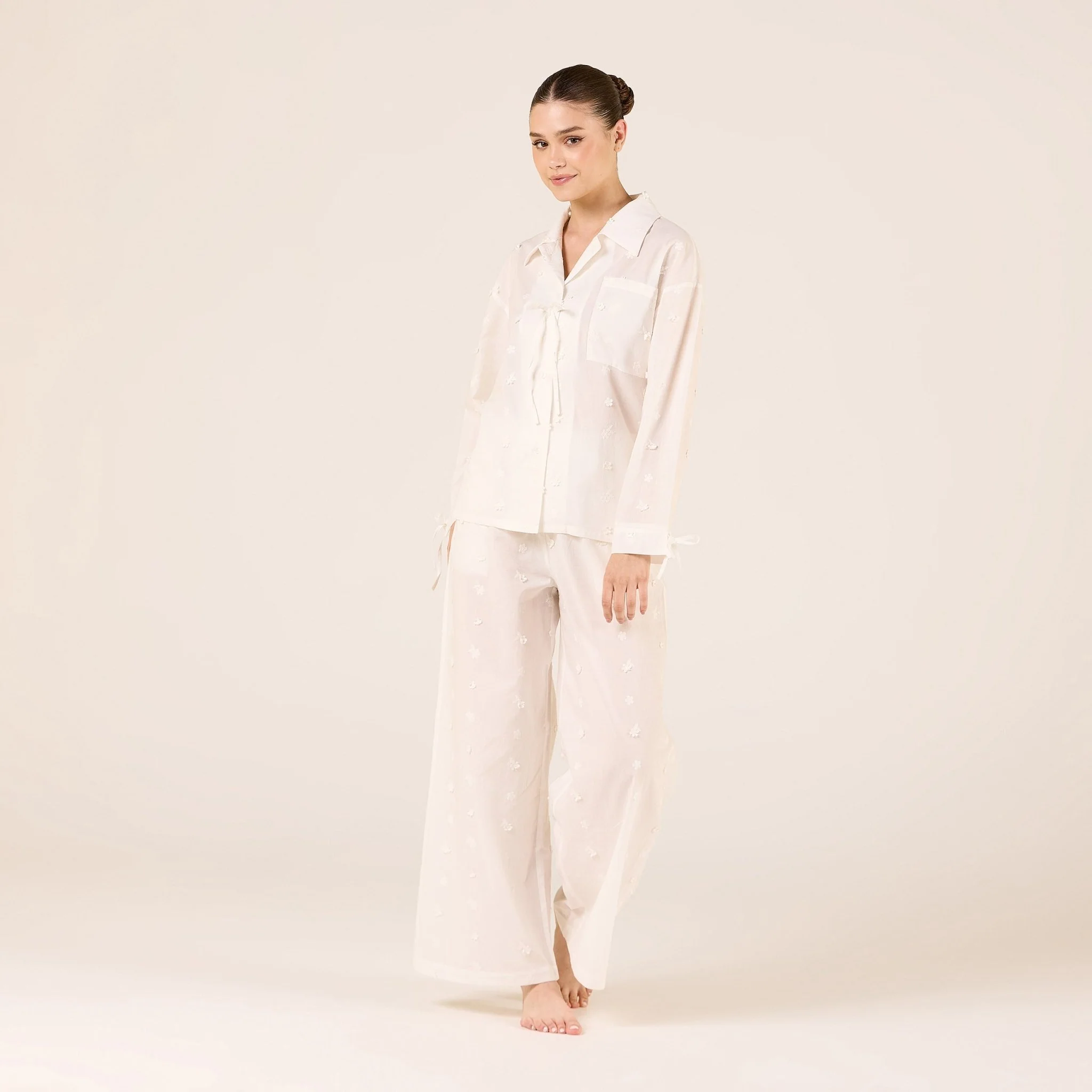 White Cotton Pants with Elastic Waist - Image 2