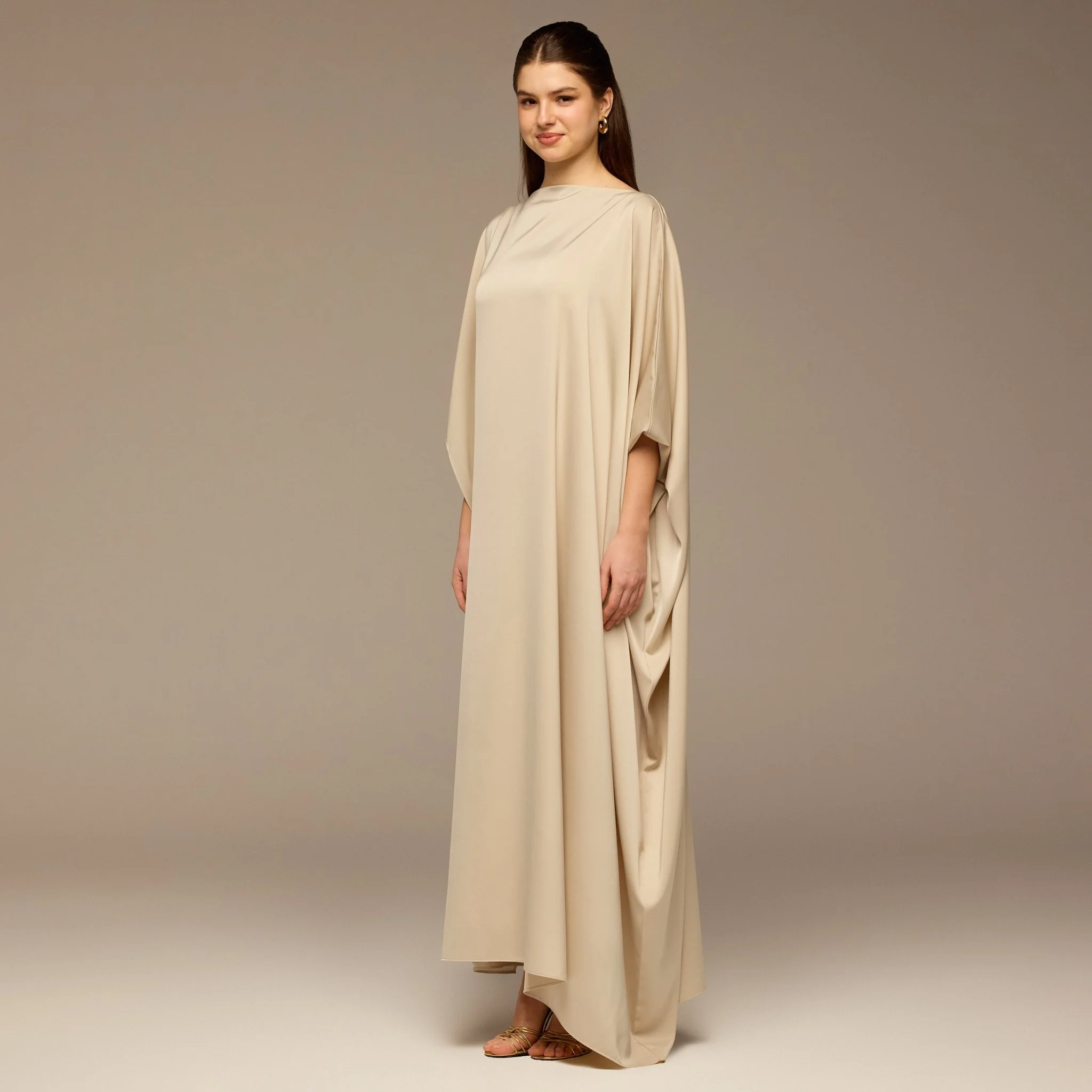 Cream Satin Cape Drape Kaftan - Image 2