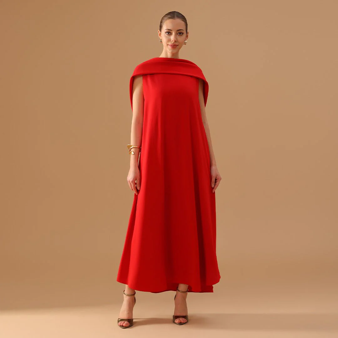Crepe Cape-Collar Sleeveless Dress