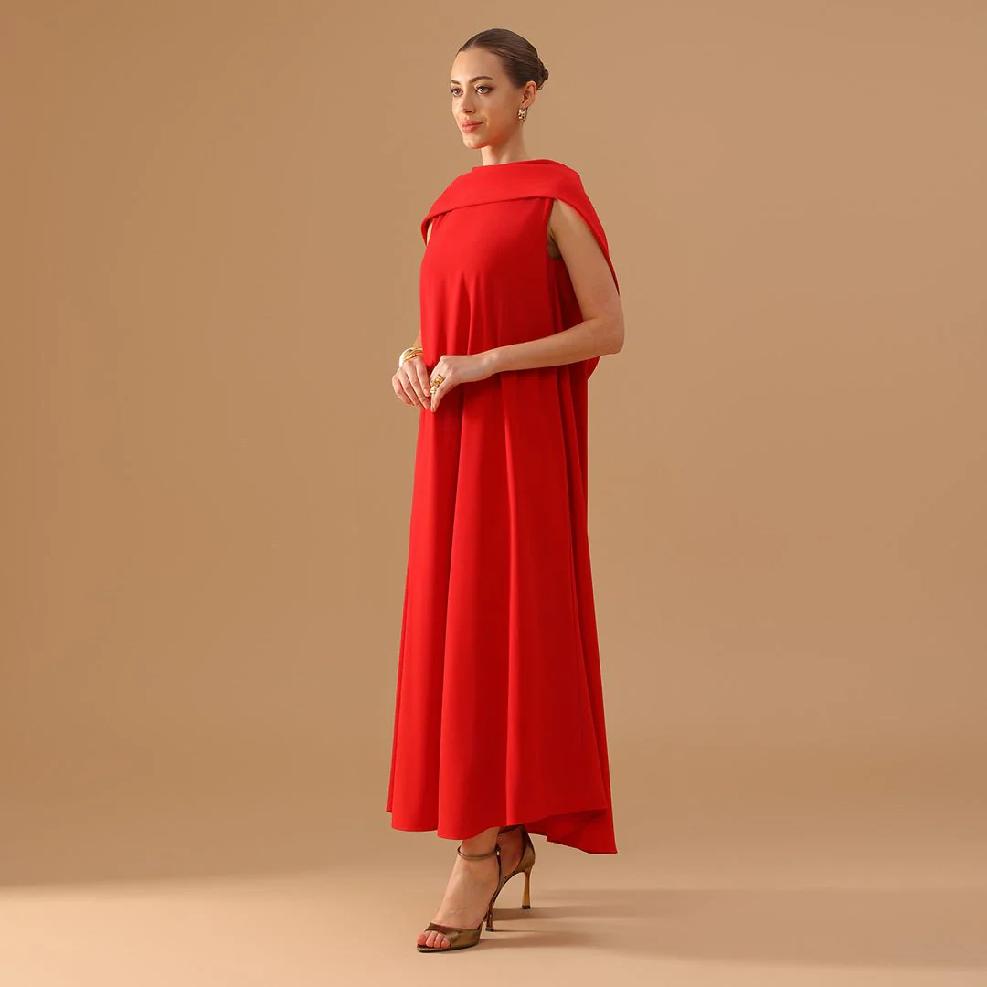 Crepe Cape-Collar Sleeveless Dress - Image 2