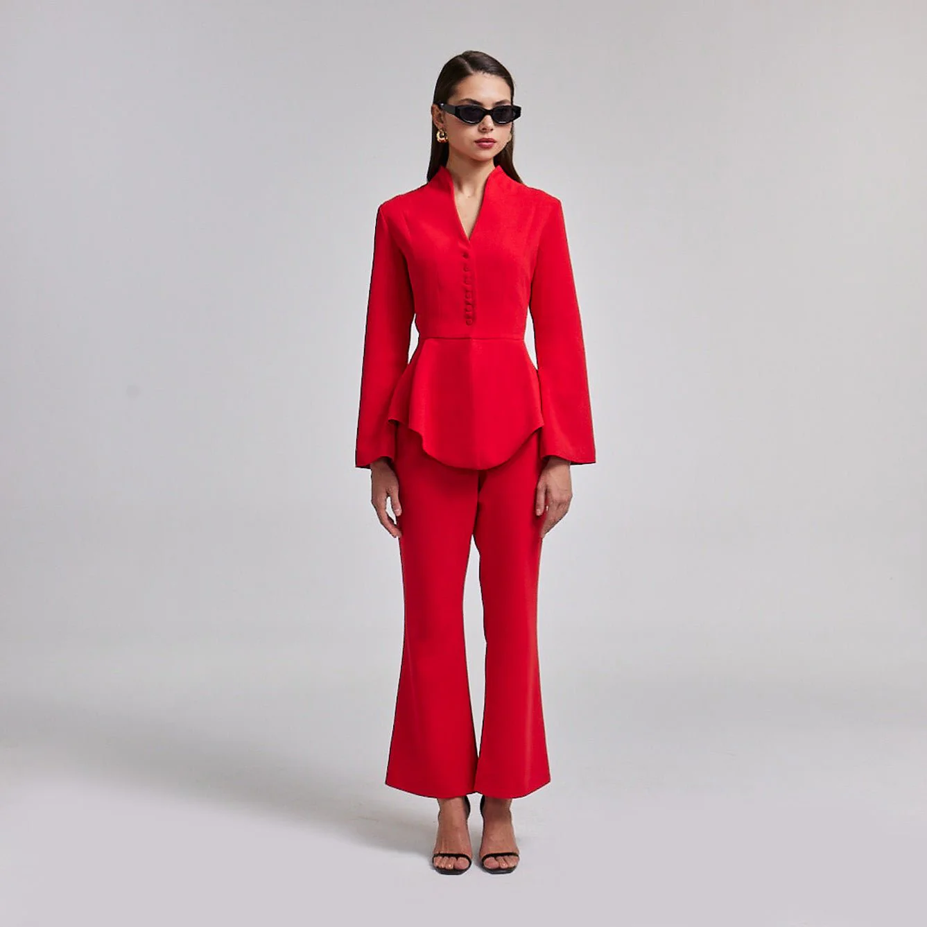 Crepe High-Collar Peplum Top - Image 2