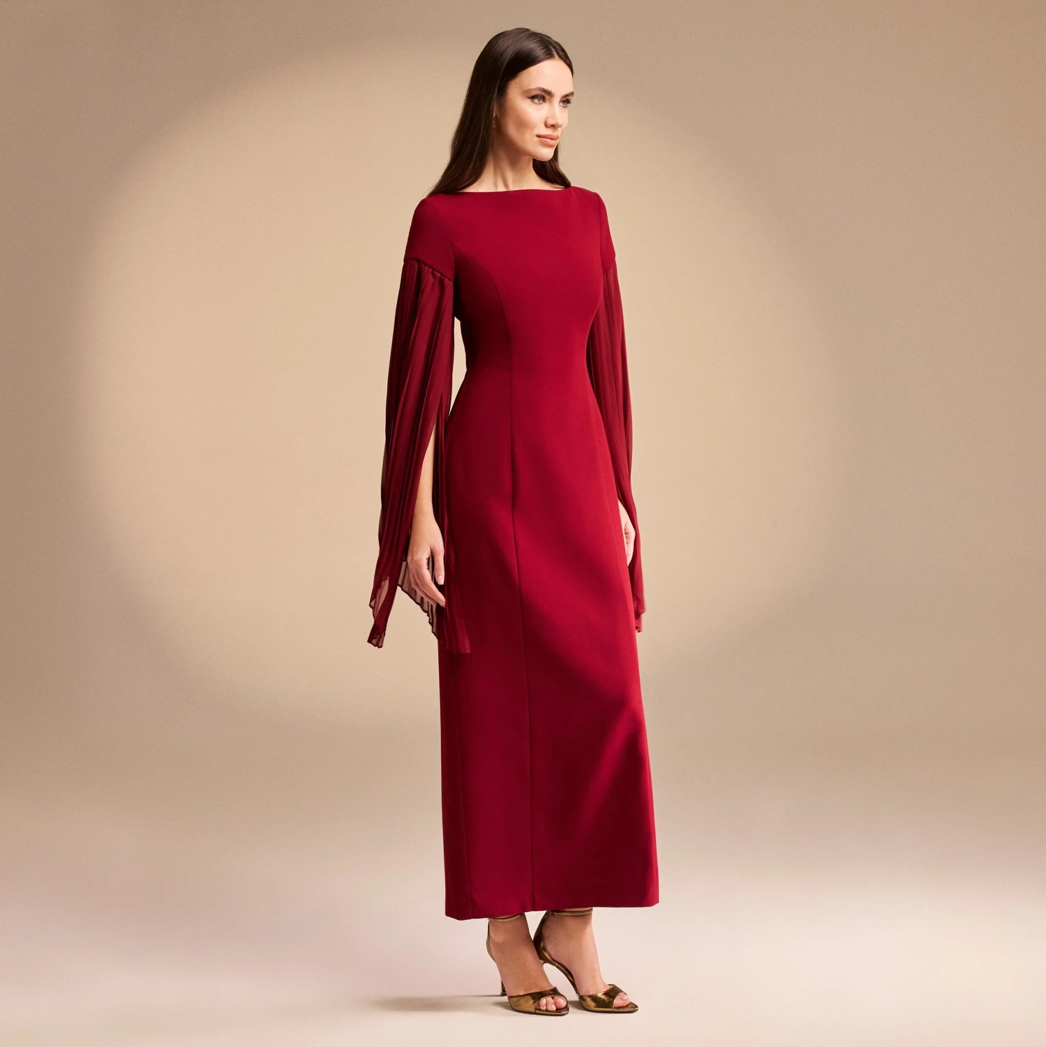 Crepe Midi Dress with Pleated Sleeve - Image 2