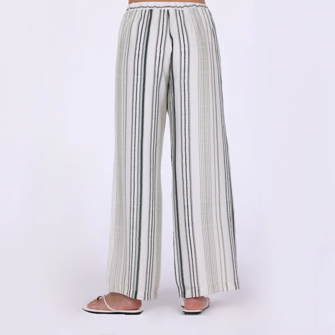 Crinkle Stripe Viscose Wide Leg Pants - Image 2
