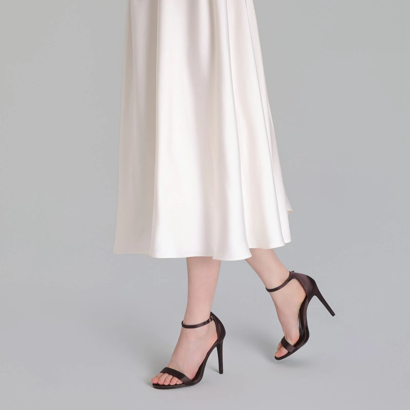 Dark Brown Satin High Heel Sandals - Image 2