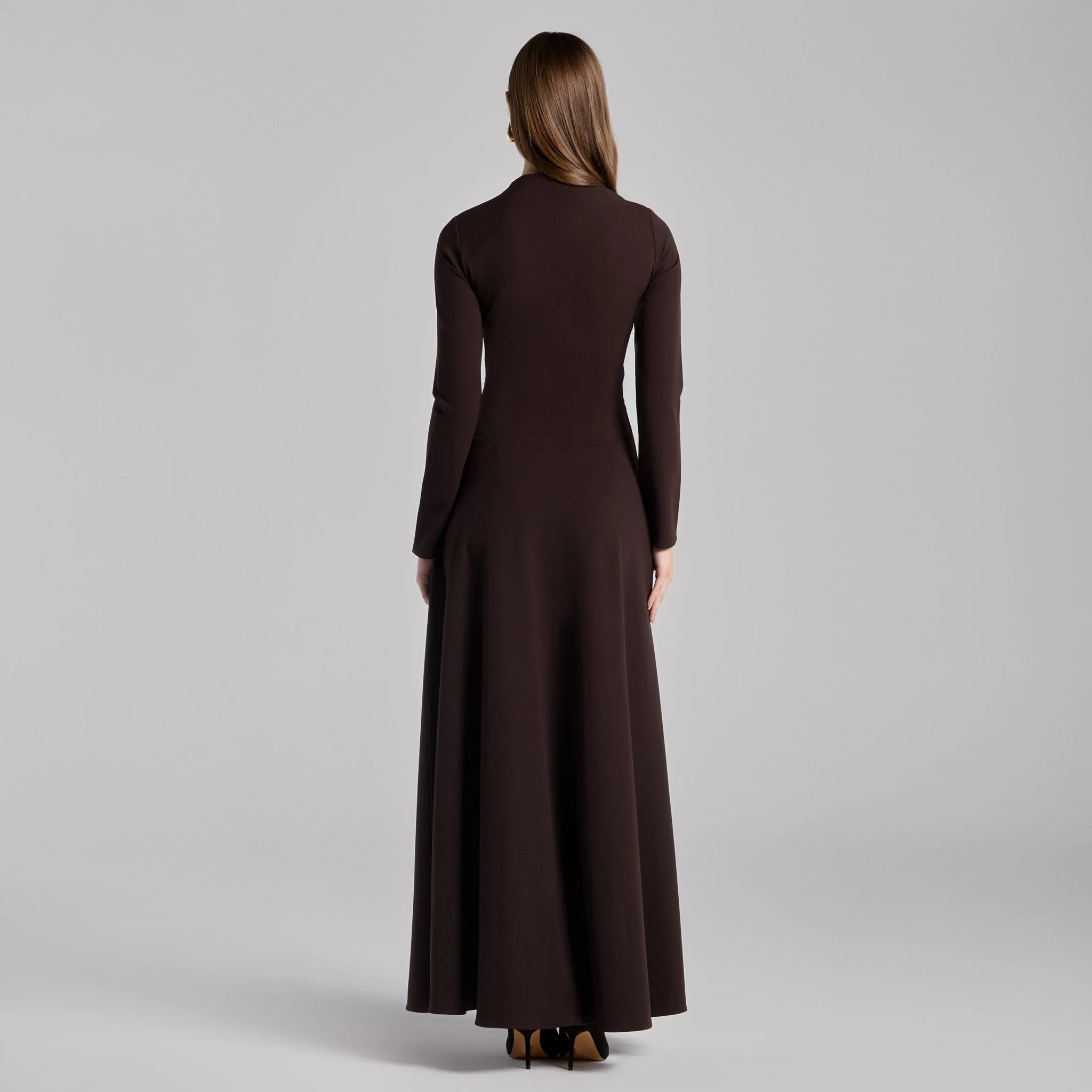 Dark Brown Crepe Asymmetric Dress - Image 4