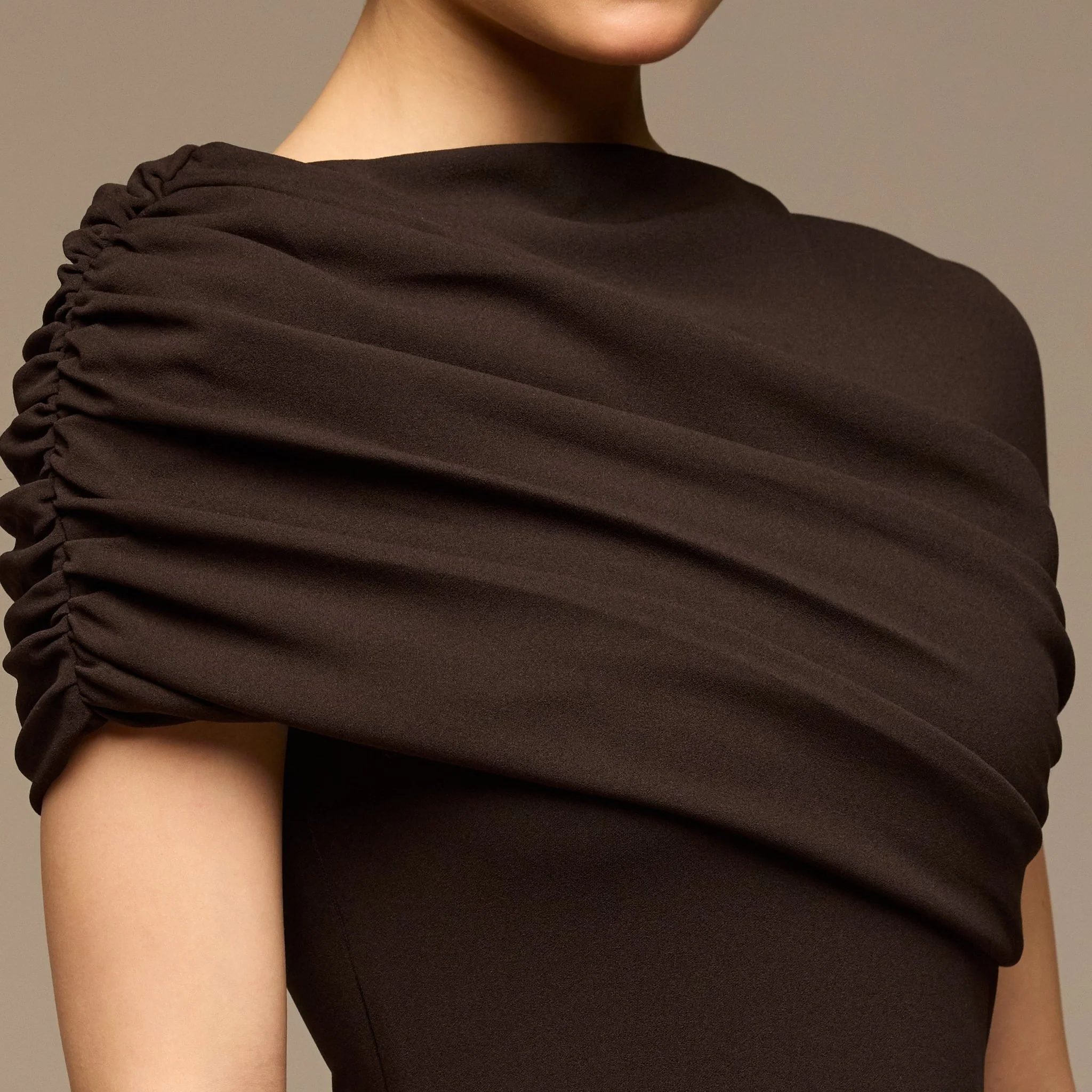 Dark Brown Dropped Waist Crepe Dress - Image 3